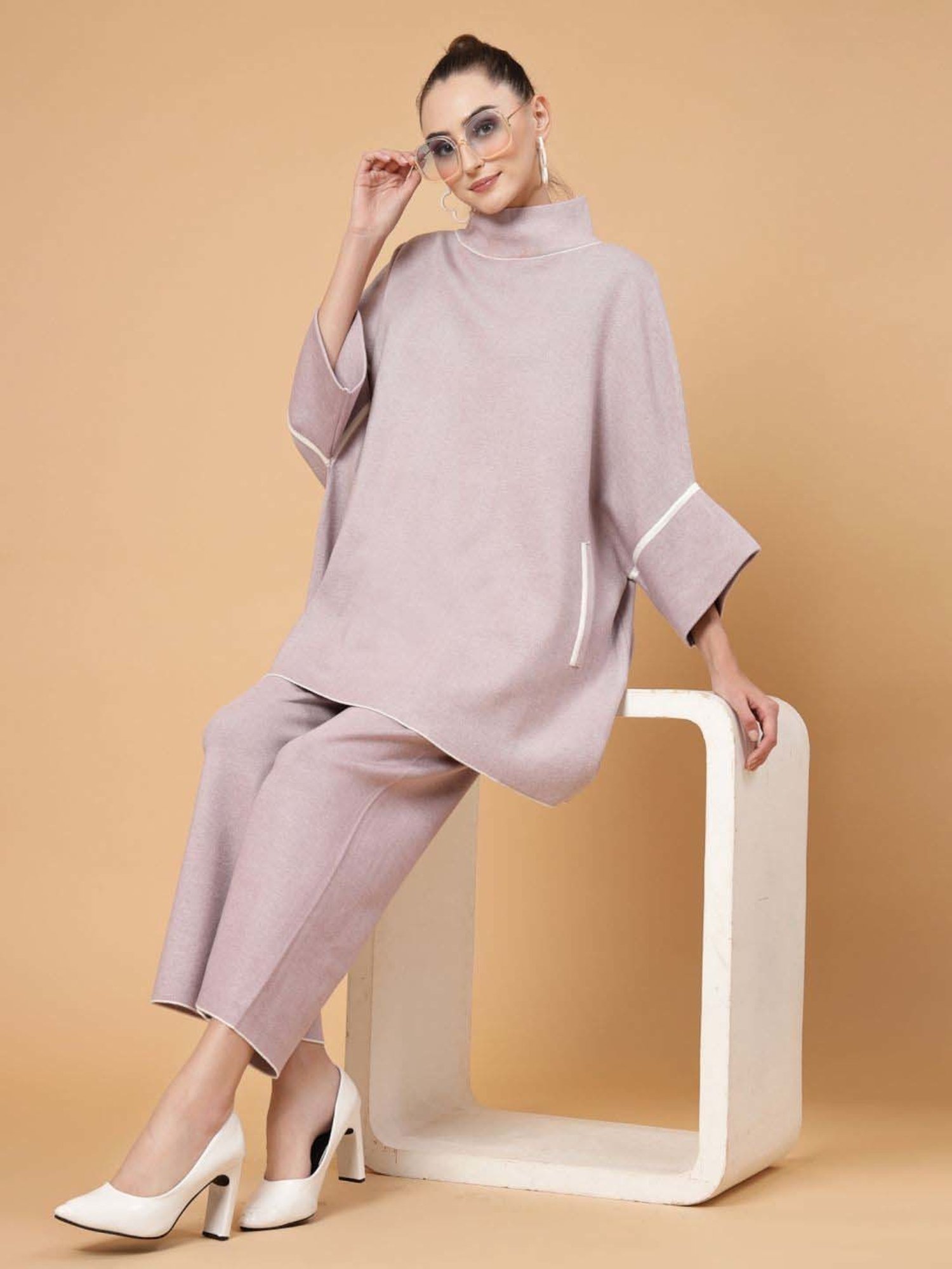 Mafadeny Lilac Plain Top Pants Set