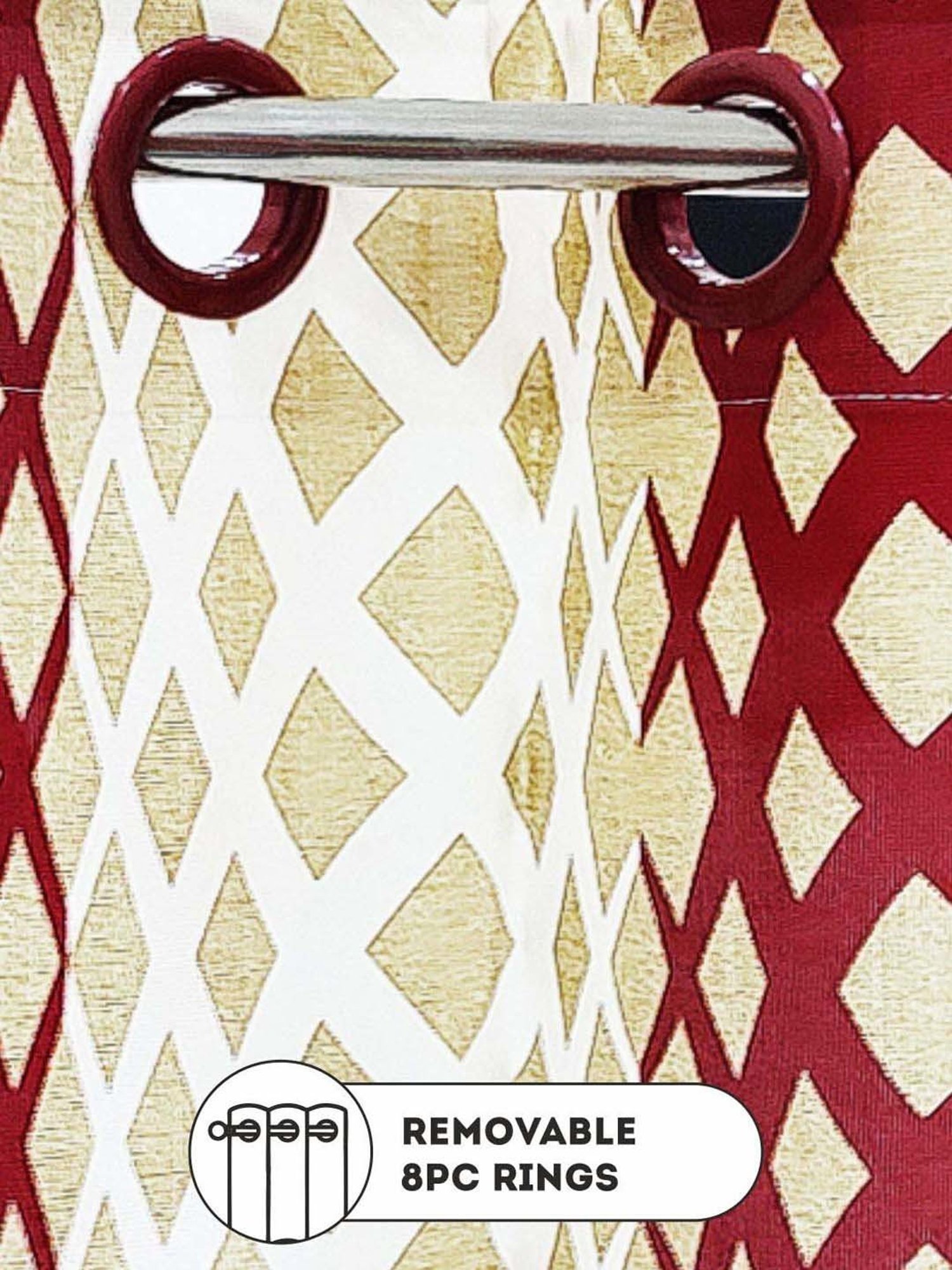 Bianca SANTORO Beige & Maroon Faux Silk 5 Ft. Window Curtain - Set of 2