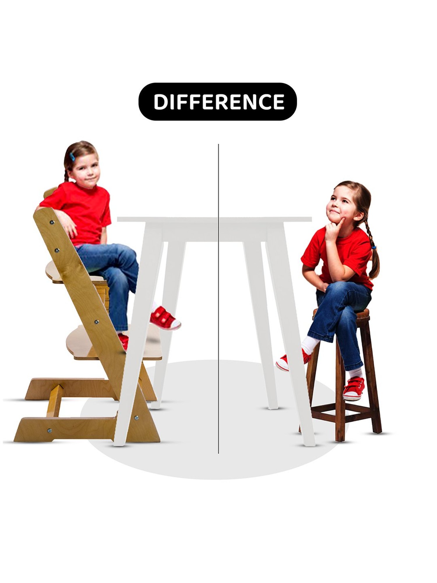 Kiddery Wooden Height Adjustable High Chair for Feeding and Sitting (Age 2yrs to 15yrs)