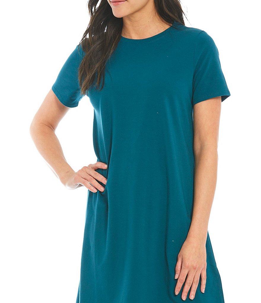 Eileen Fisher Organic Cotton Stretch Jersey Crew Neck Short Sleeve Knee Length Dress