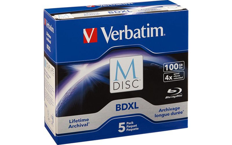 Verbatim 98913 M-Disc BDXL 100GB 4X with Branded Surface ??? 5pk Jewel Case Box, Blue