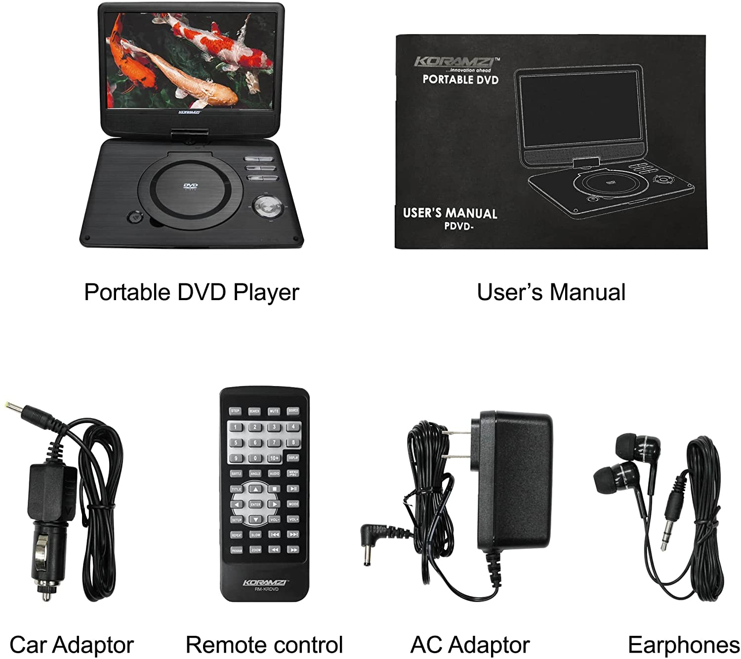 Koramzi PDVD-1010 Portable 10" DVD Player with Rechargeable Battery / USB / AV Out / Headphone Jack / Remote Control (Black) - New