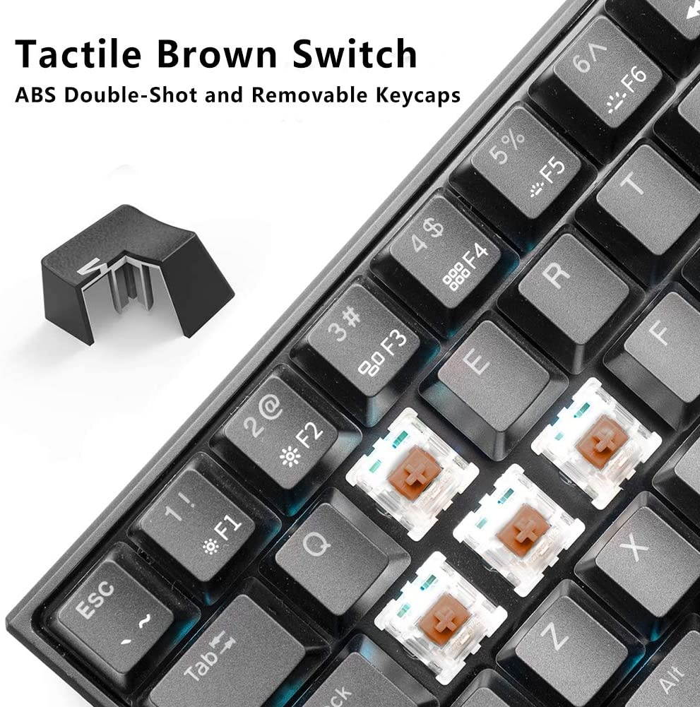 60% Mechanical Keyboard, Velocifire M1 TKL61WS Bluetooth Portable 61-Key Tactile Brown Switch Mini Mechanical Keyboard with Ice Blue Backlit, Compatible with Mac OS and Windows OS(Black)