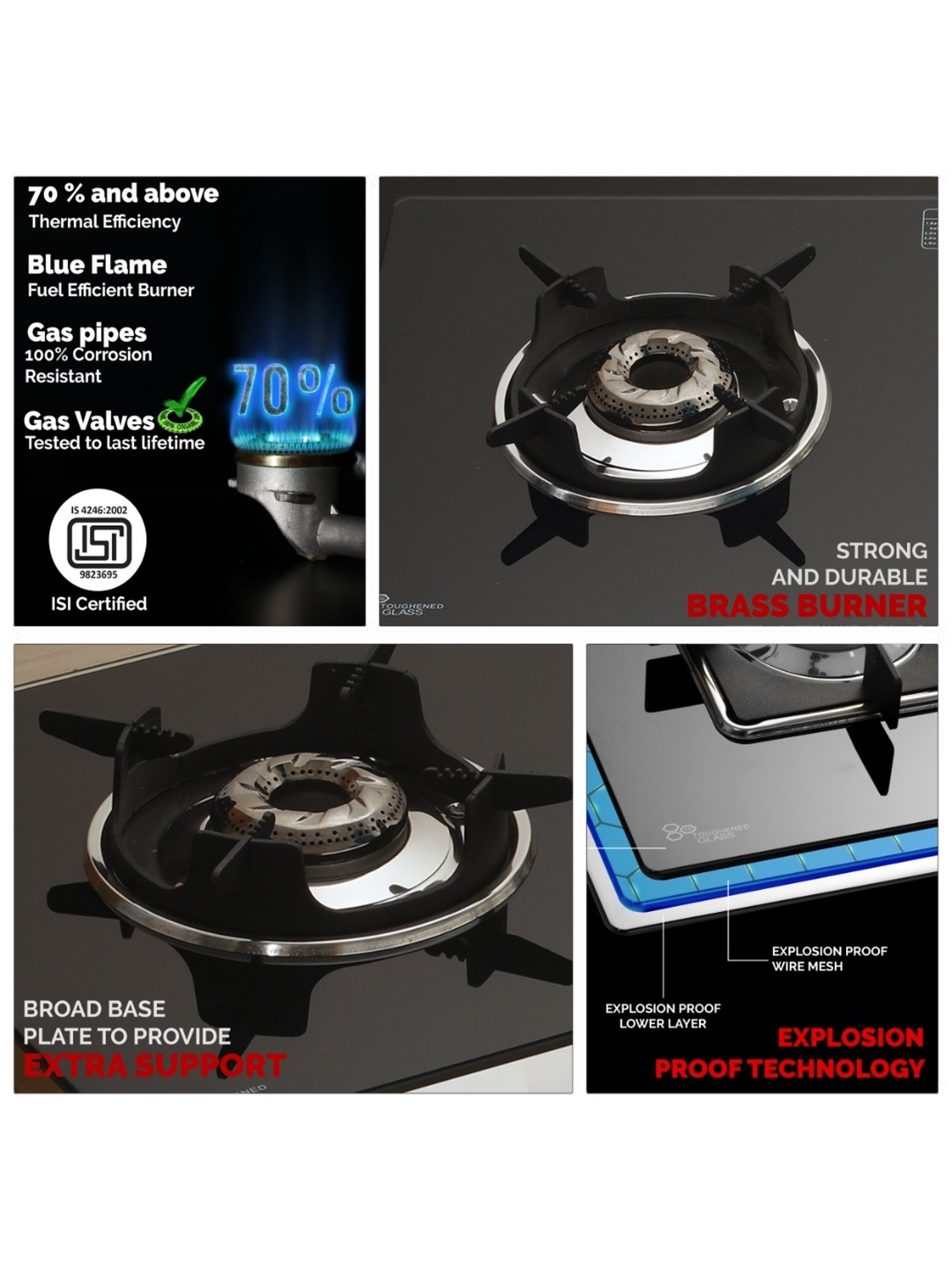 Urban Chef Gas Stove with 3 Burners ( Black )