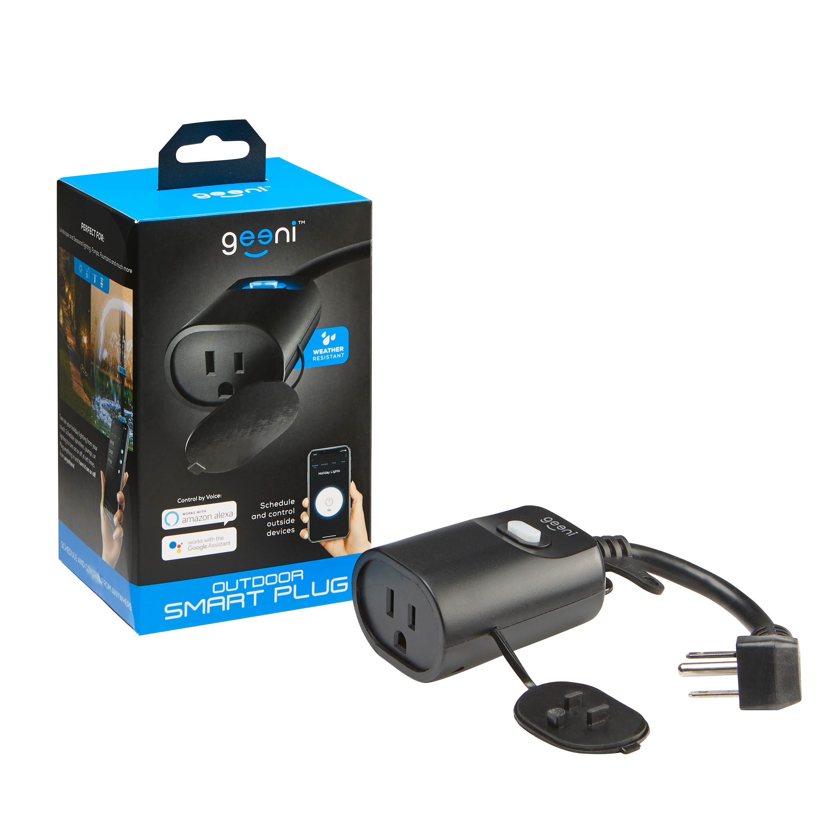 Geeni Outdoor Smart WiFi Plug, Black - Compatible with Amazon Alexa & Google Assistant