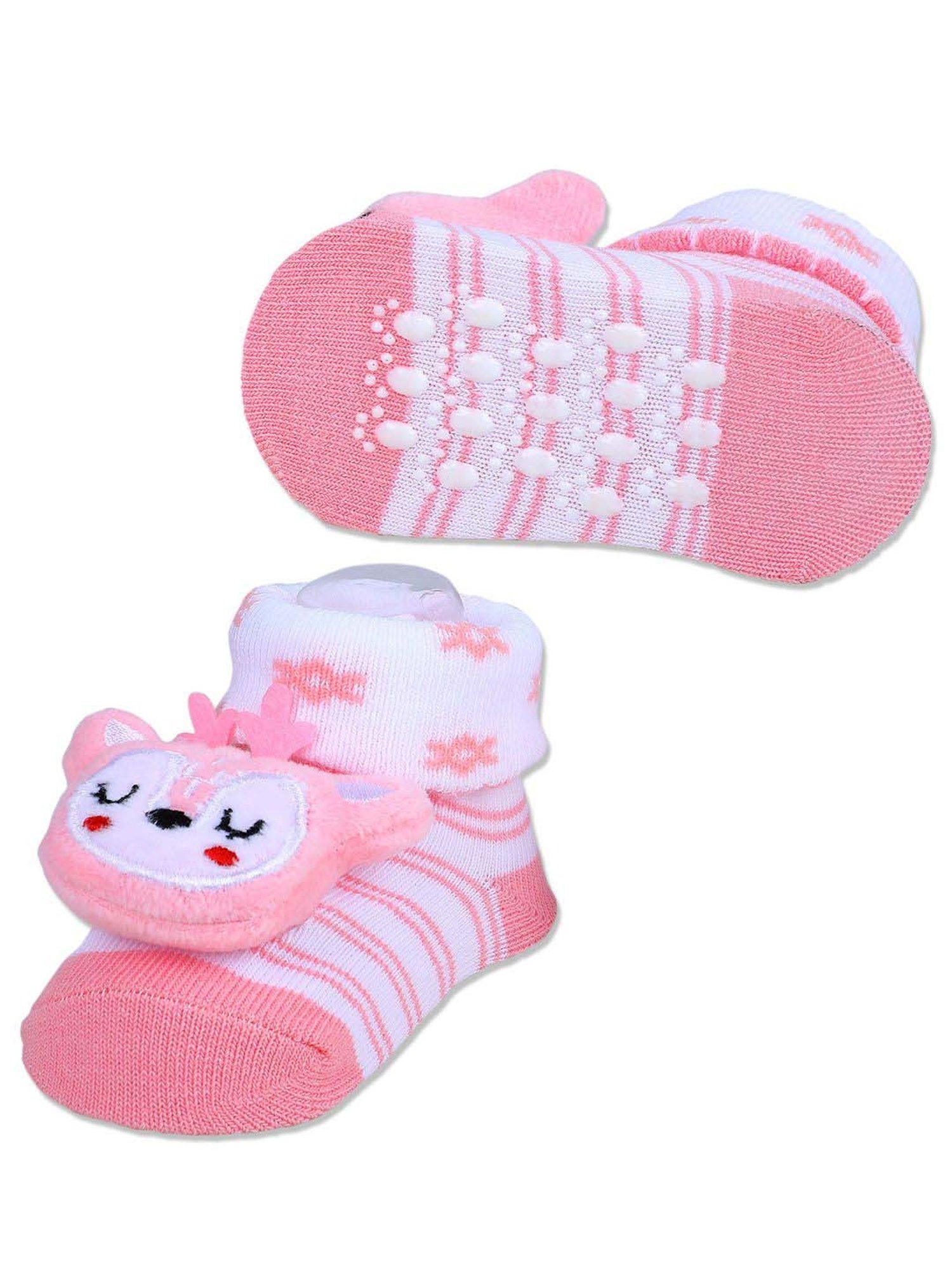 Baby Moo Kids Pink & White Cotton Applique Socks