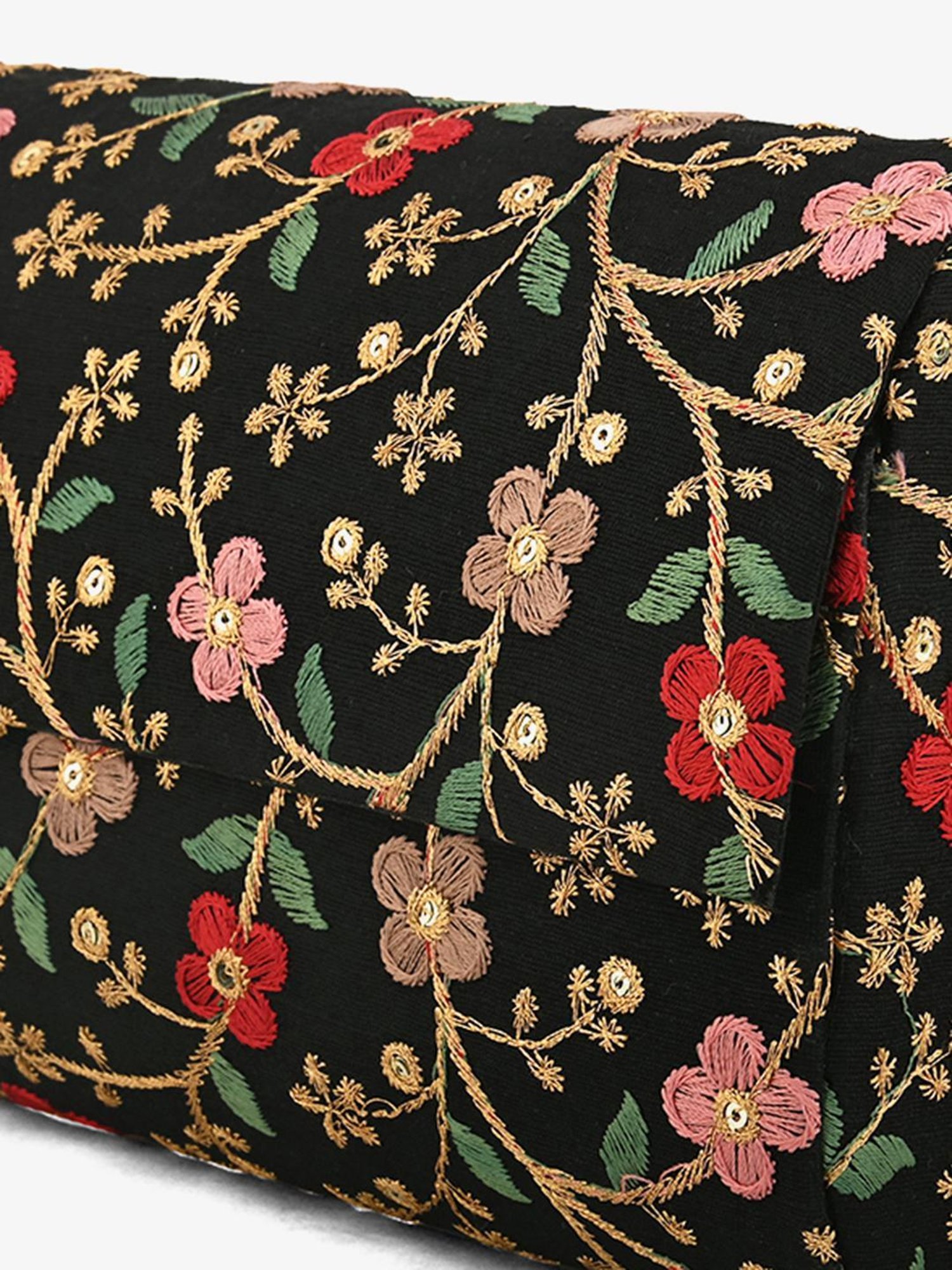 Gaurapakhi Black Embroidered Envelope Clutch