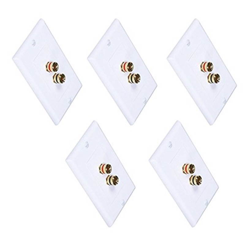 iMBAPrice (5 Pack) Premium 2 Connector Banana Wall Plate - Banana Plug Binding Post Wall Plate for Speakers