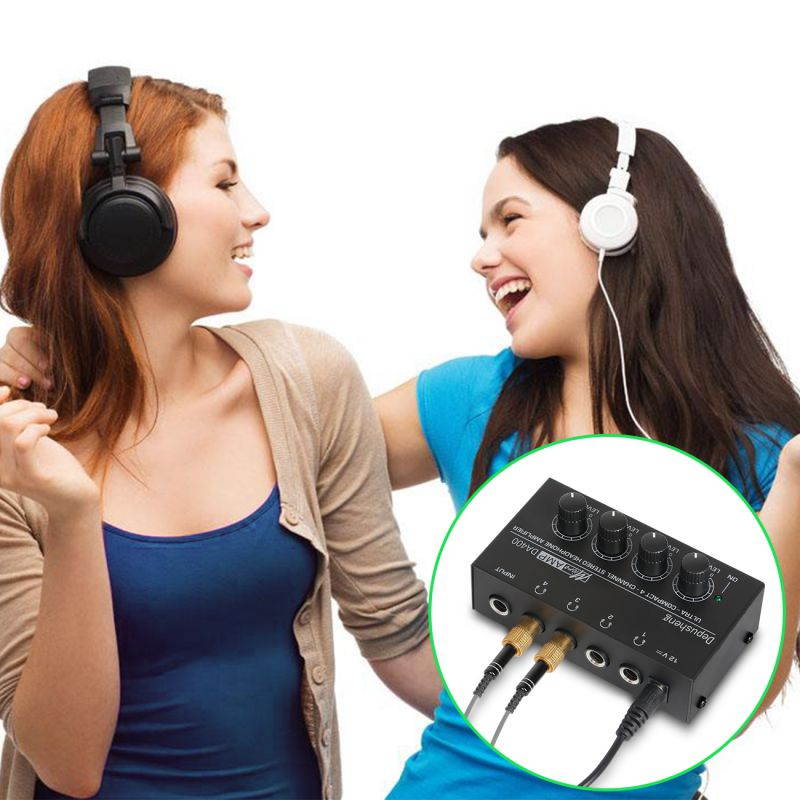 Depusheng DA400 Ultra-Compact 4 Channels Mini Audio Stereo Headphone Amplifier with Power Adapter Black