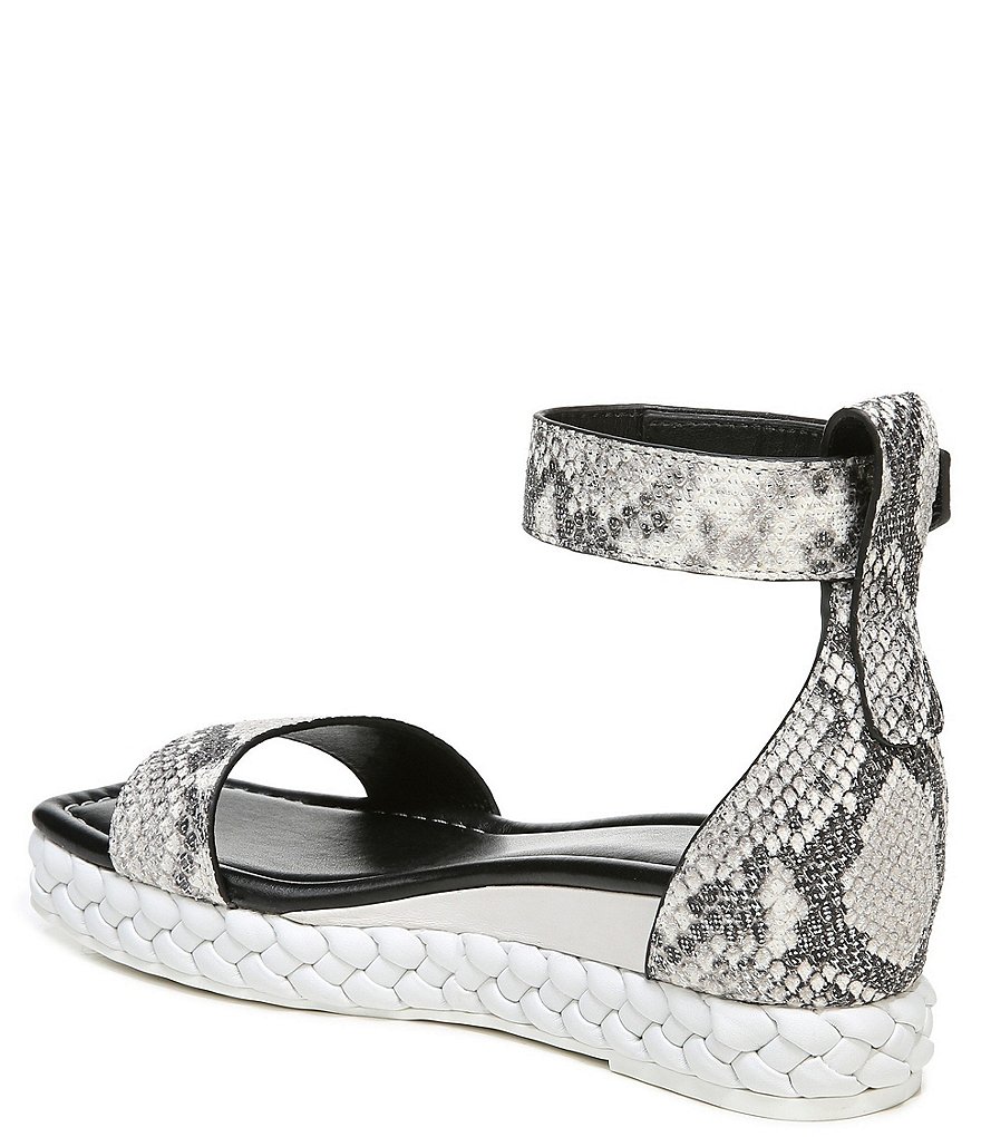 Sarto by Franco Sarto Tiana2 Square Toe Snake Print Leather Ankle Strap Platform Wedge Sandals
