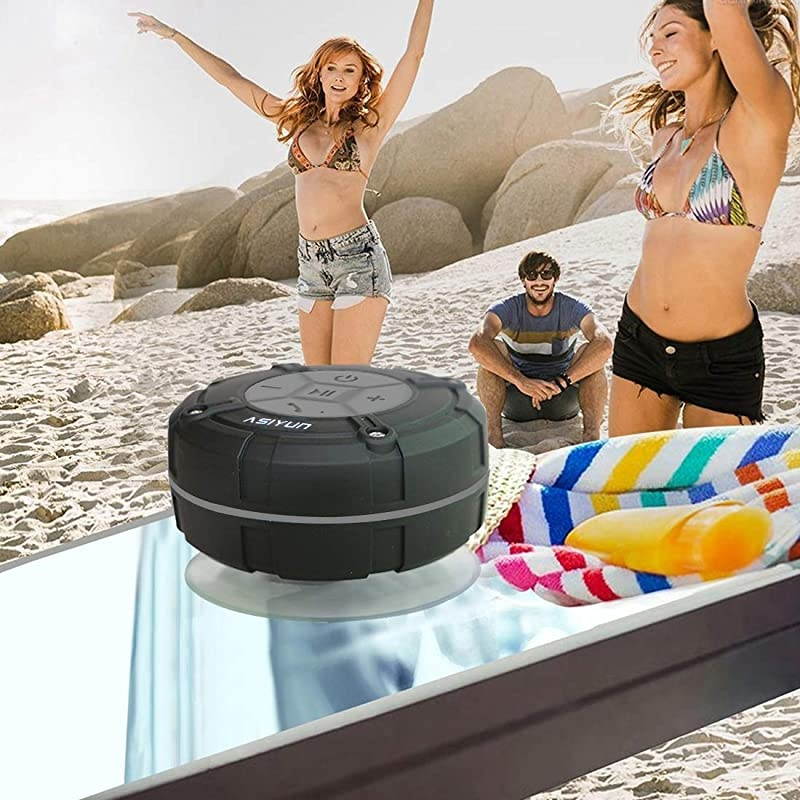 Shower Radios Waterproof Speaker with Louder HD Sound 4H Playtime Portable Wireless Speaker with Suction Cup Built in Mic for Bathroom Pool Beach Outdoor Gray