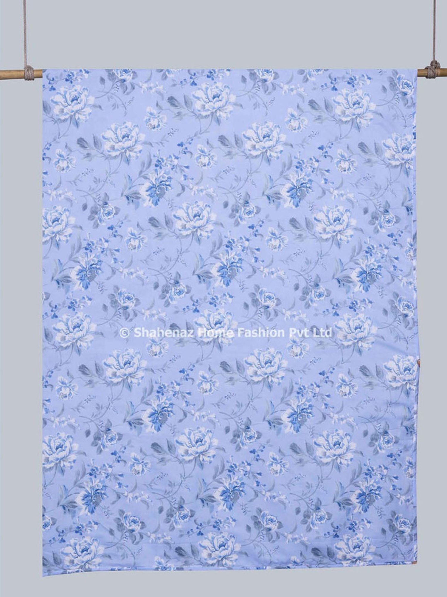 Shahenaz  Floral Blue Cotton Single Reversible Dohar