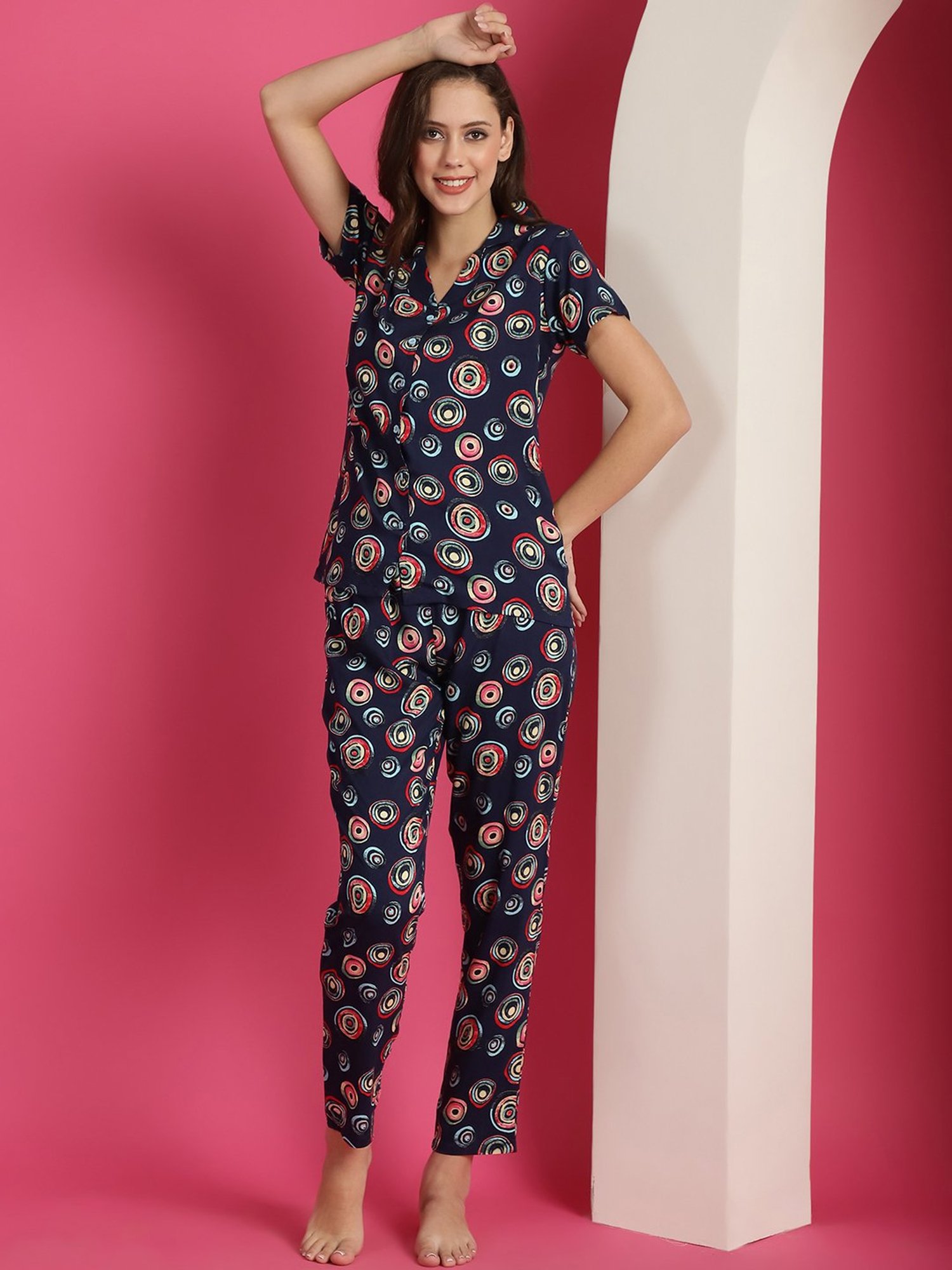 Boston Club Navy Printed Top With Lounge Pants