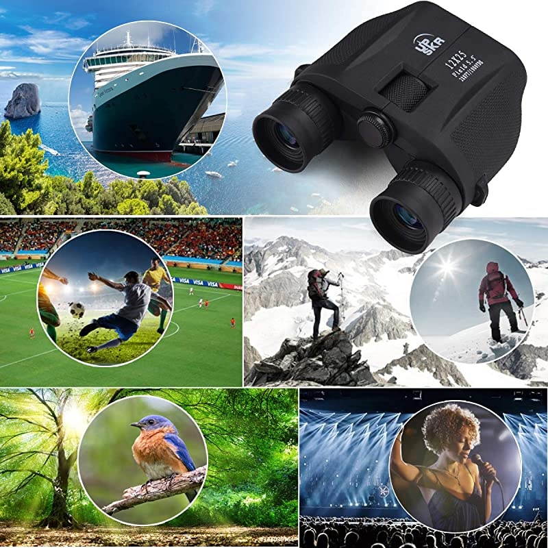 12x25 Compact Binoculars with Low Light Night Vision Large Eyepiece High Power Waterproof Binocular Easy Focus for Outdoor Hunting bird watching Traveling Sightseeing Fit For adults and kids