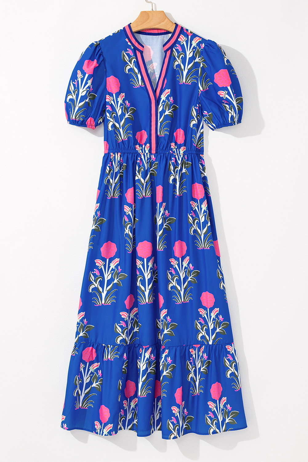 Multicolour Floral Print Split Neck Midi Dress