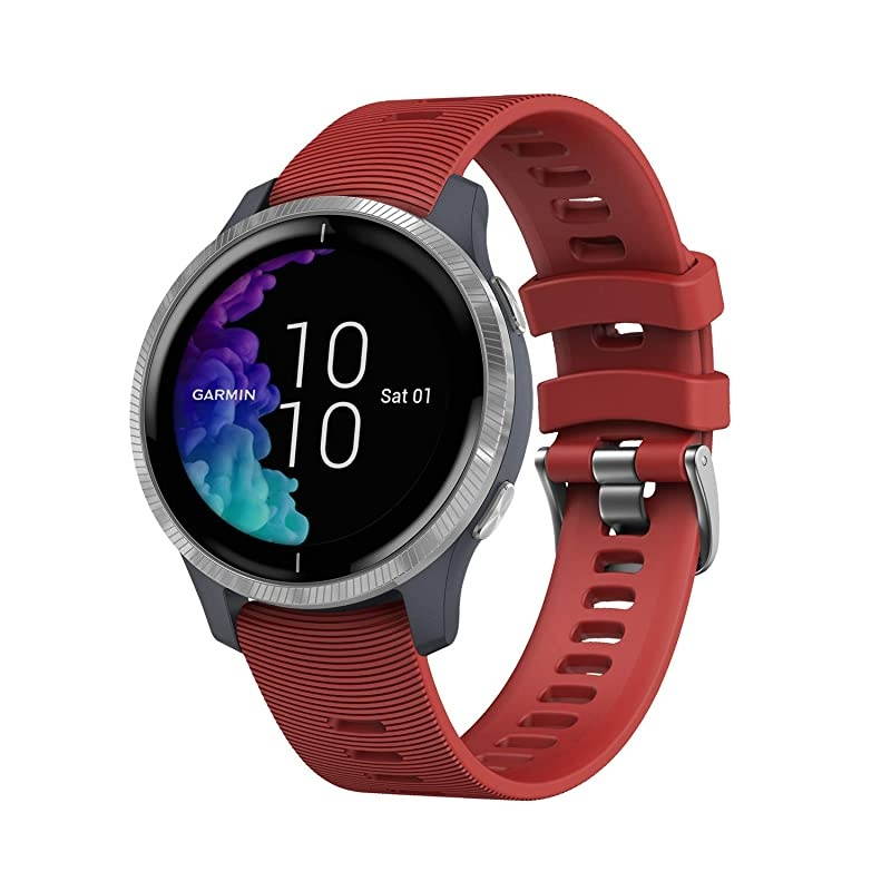 Garmin Venu GPS Smartwatch with AMOLED Display and Included  3 Straps Bundle (Granite Blue/Silver, Khaki/Red/White)