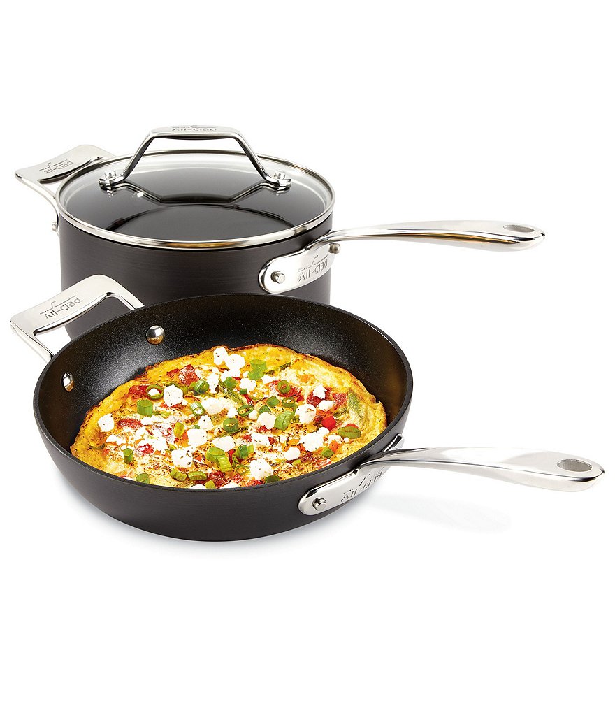 All-Clad Essentials Nonstick Cookware Set, 2 Piece Fry & Sauce Pan with Lid Set, 8.5#double; & 2.5 qt.