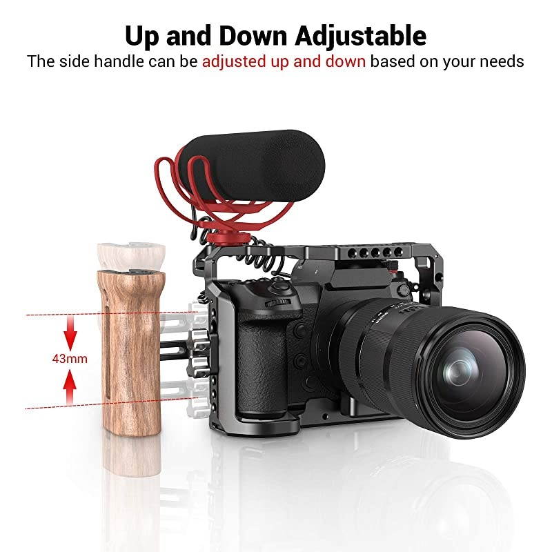 Side Wooden Handle Grip for DSLR Camera Cage wCold Shoe Mount Threaded Holes Direction Changeable 2093