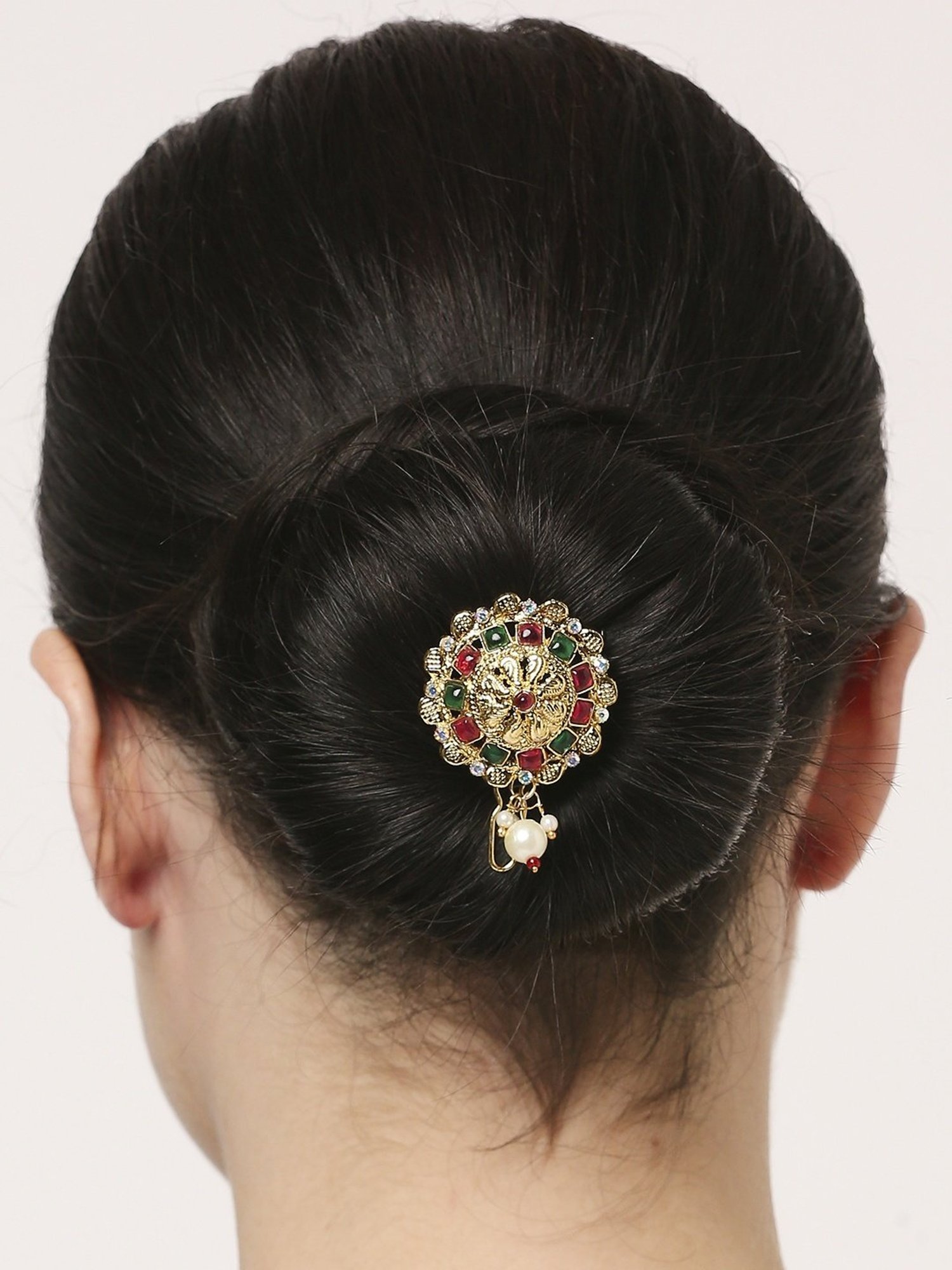 OOMPH Red Maroon & Green Stones Ethnic Hair Bun Pin Juda Pin