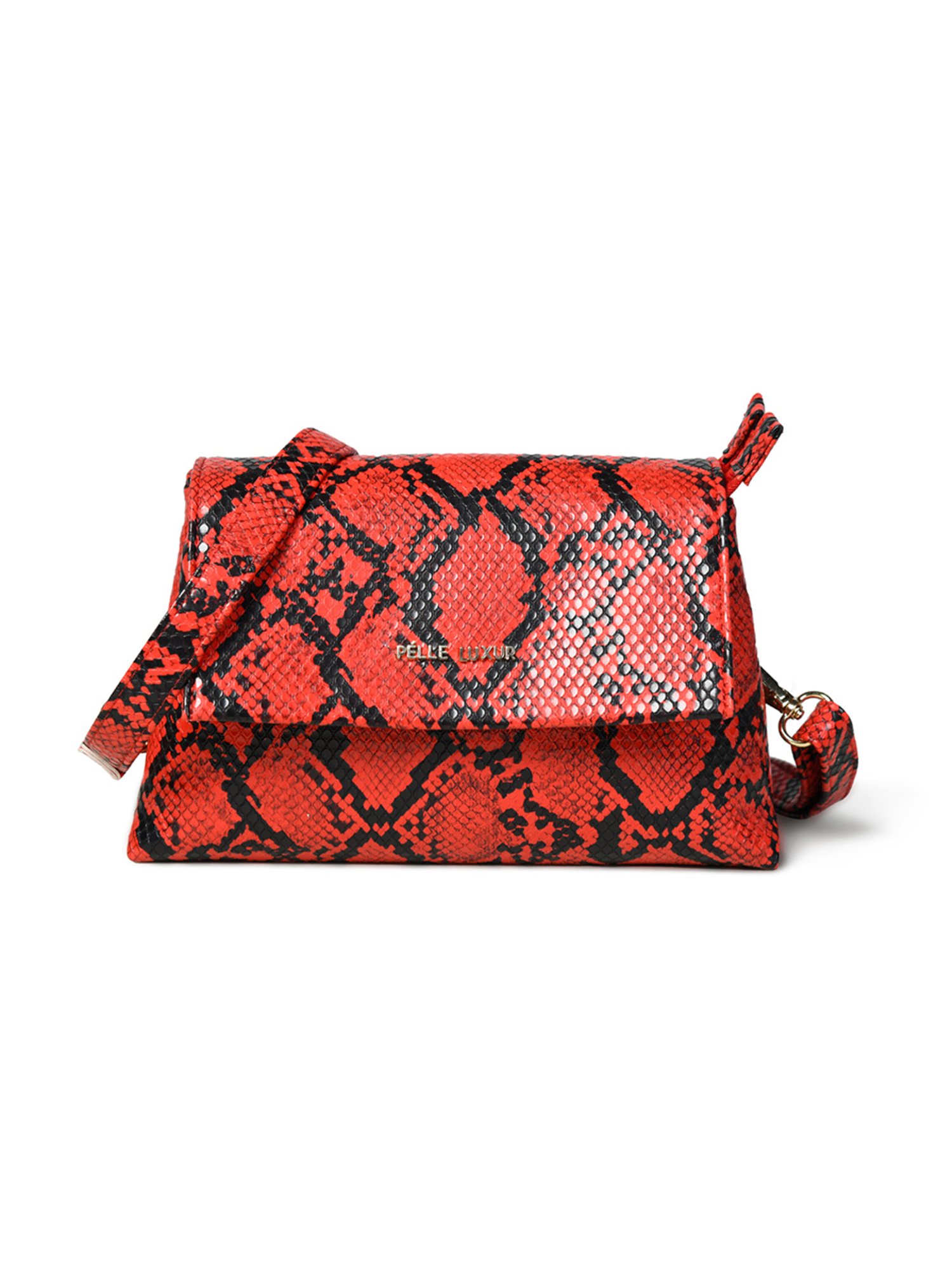 PELLE LUXUR Red & Black Animal Effect Small Cross Body Bag