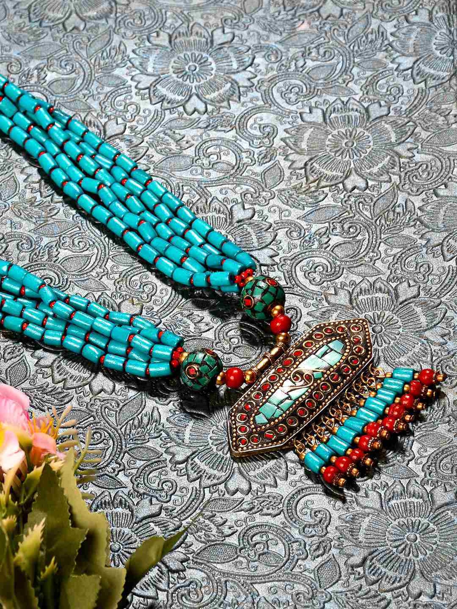Imli Street Blue Long Beaded Handcrafted Necklace
