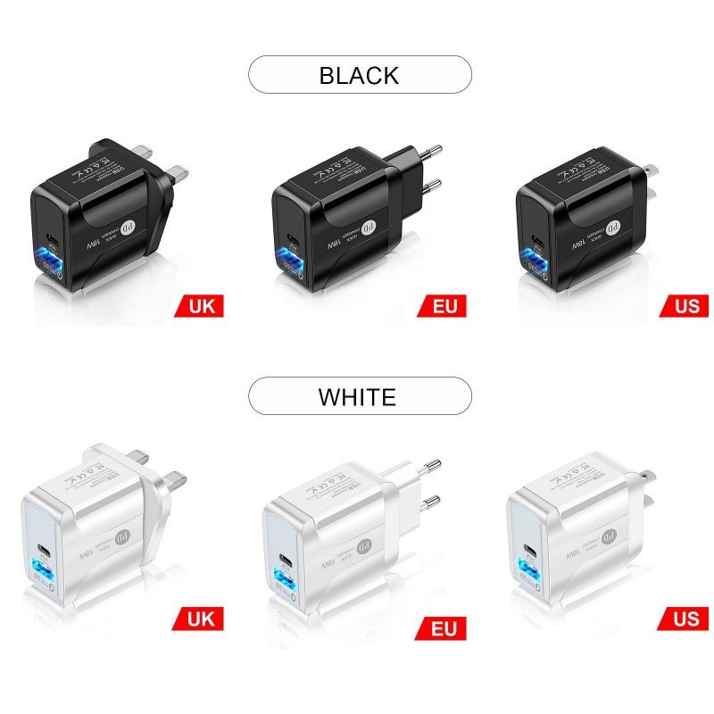 18W PD Quick C-harger with LEDs Illuminated Design F-ast Chargring Adapter with Type C/ USB Chargeing Port