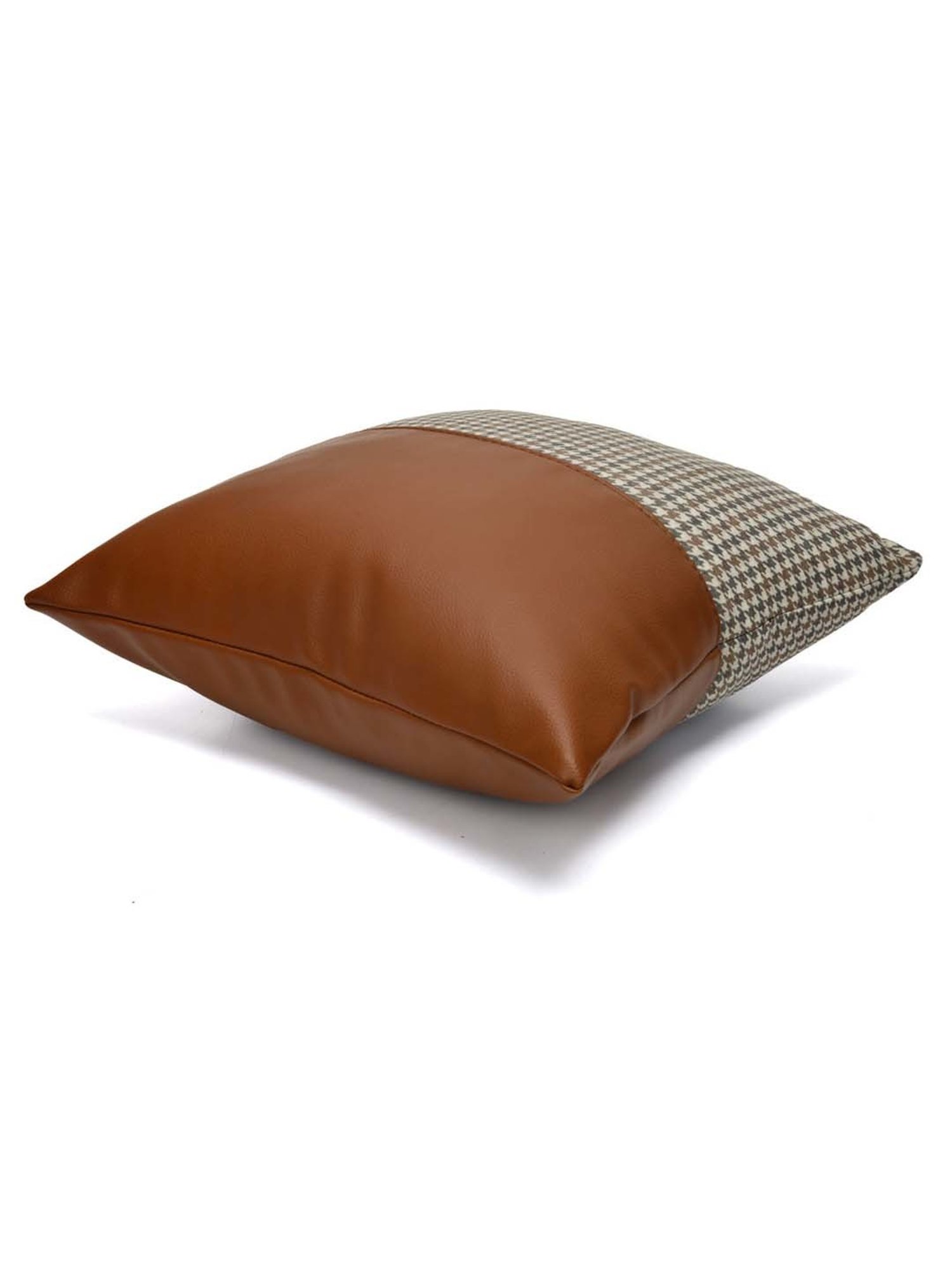 @home Beige & Tan Leather Cushion Cover With Zipper
