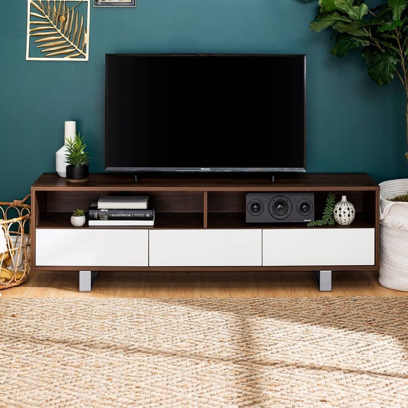 Modern 3 Drawer Low Console TV Stand for TVs up to 65" Dark Walnut - Saracina Home