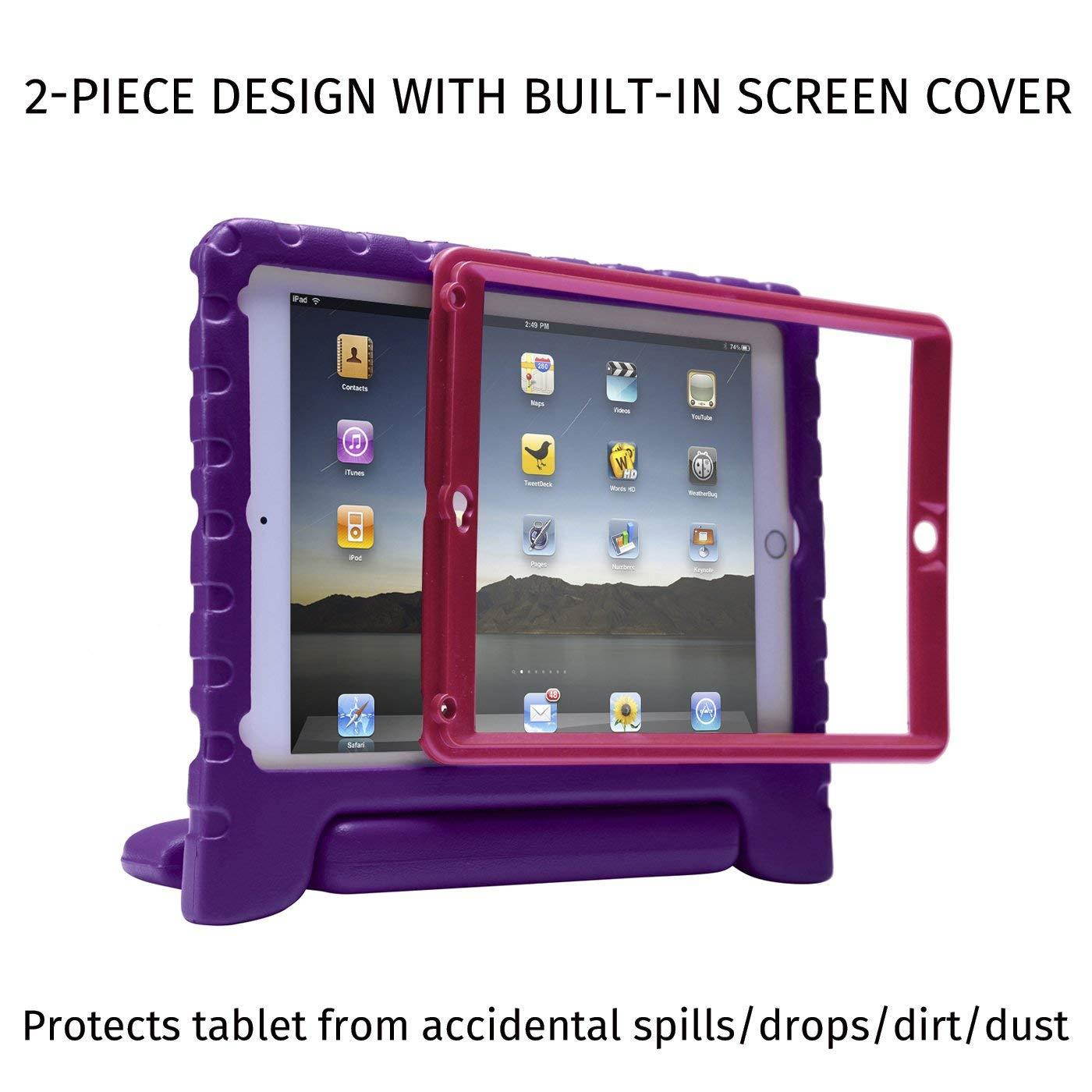 HDE Case for iPad 9.7-inch 2018 / 2017 Kids Shockproof Bumper Hard Cover Handle Stand w/ Built in Screen Protector for New Apple Education iPad 9.7 Inch (6th Gen) / 5th Generation iPad 9.7 Purple Pink