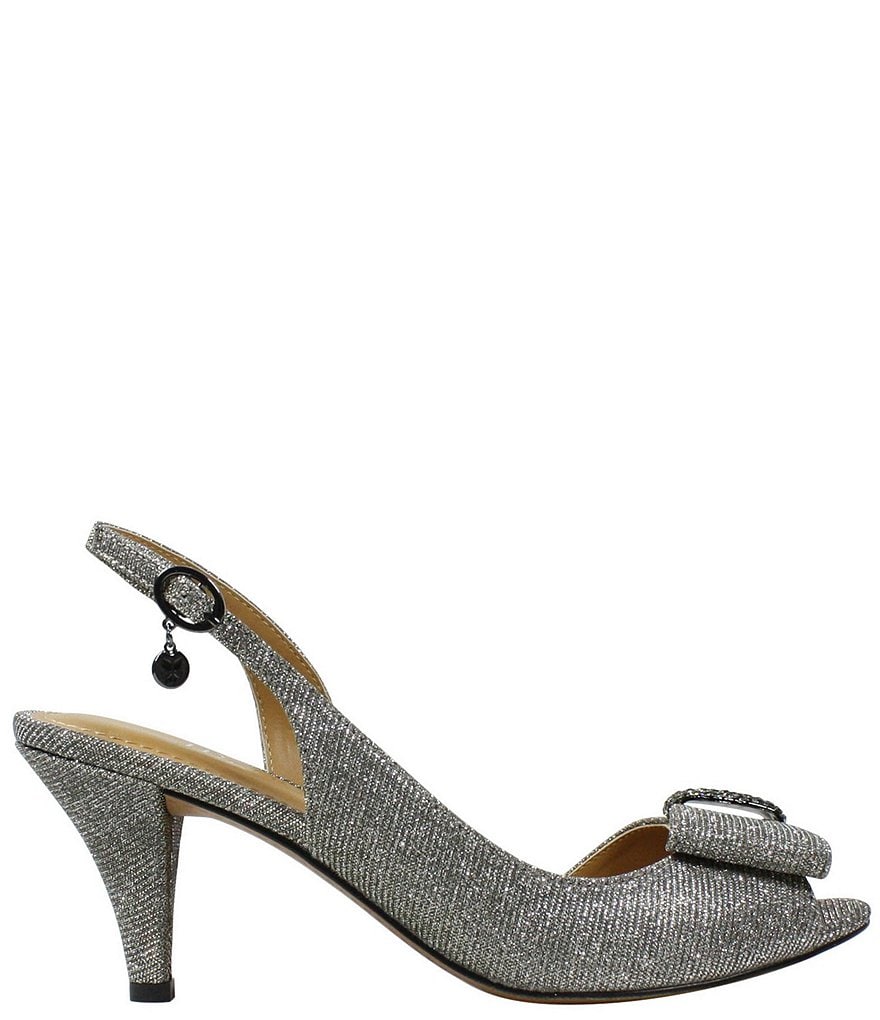 J. Renee Luanda Bow Detail Glitter Slingback Peep-Toe Pumps