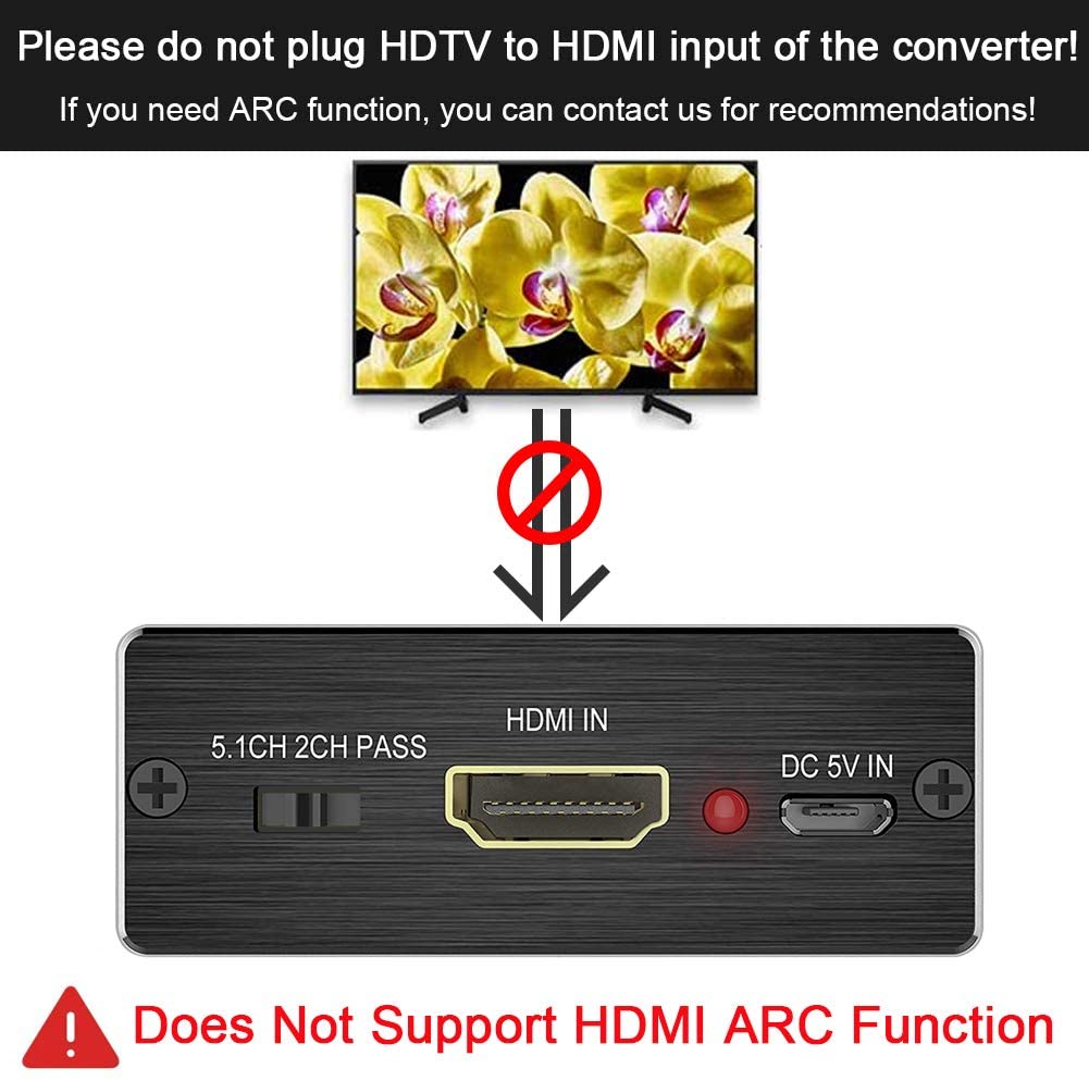 4Kx2K HDMI Audio Extractor, Kchibo HDMI to HDMI Optical Toslink SPDIF or 3.5mm AUX Stereo Audio Out Converter Adapter for Roku Blue-ray PC Laptop Xbox One HDTV Supports Dolby 5.1 (HDMI 1.4)