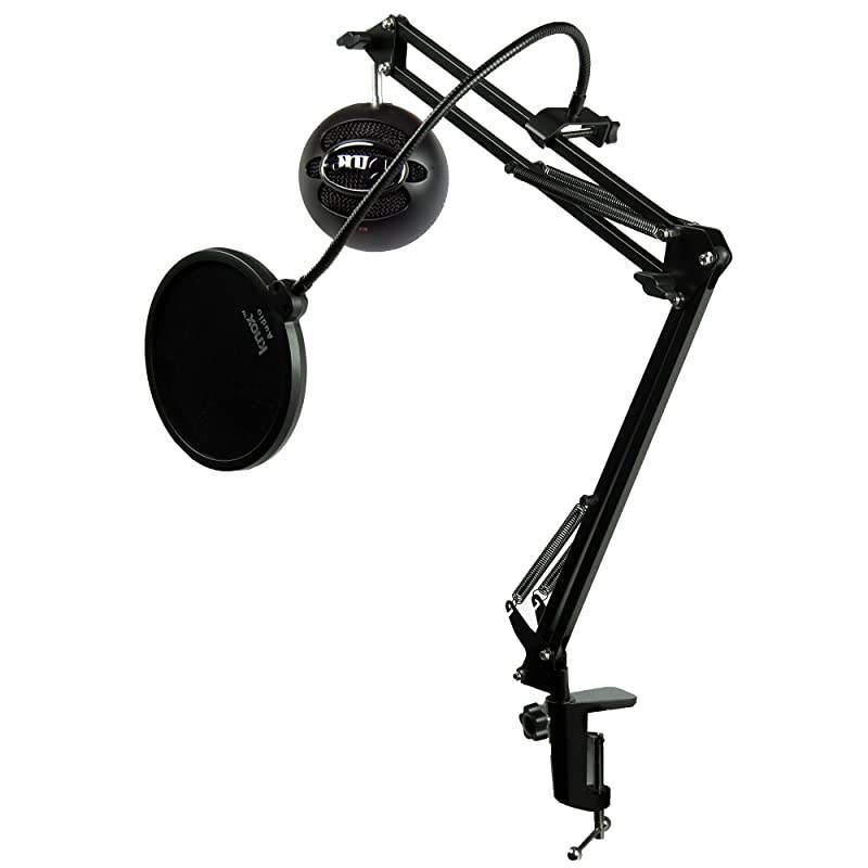 Snowball iCE Microphone (Black) with Boom Scissor Arm and Pop Filter Bundle (3 Items)