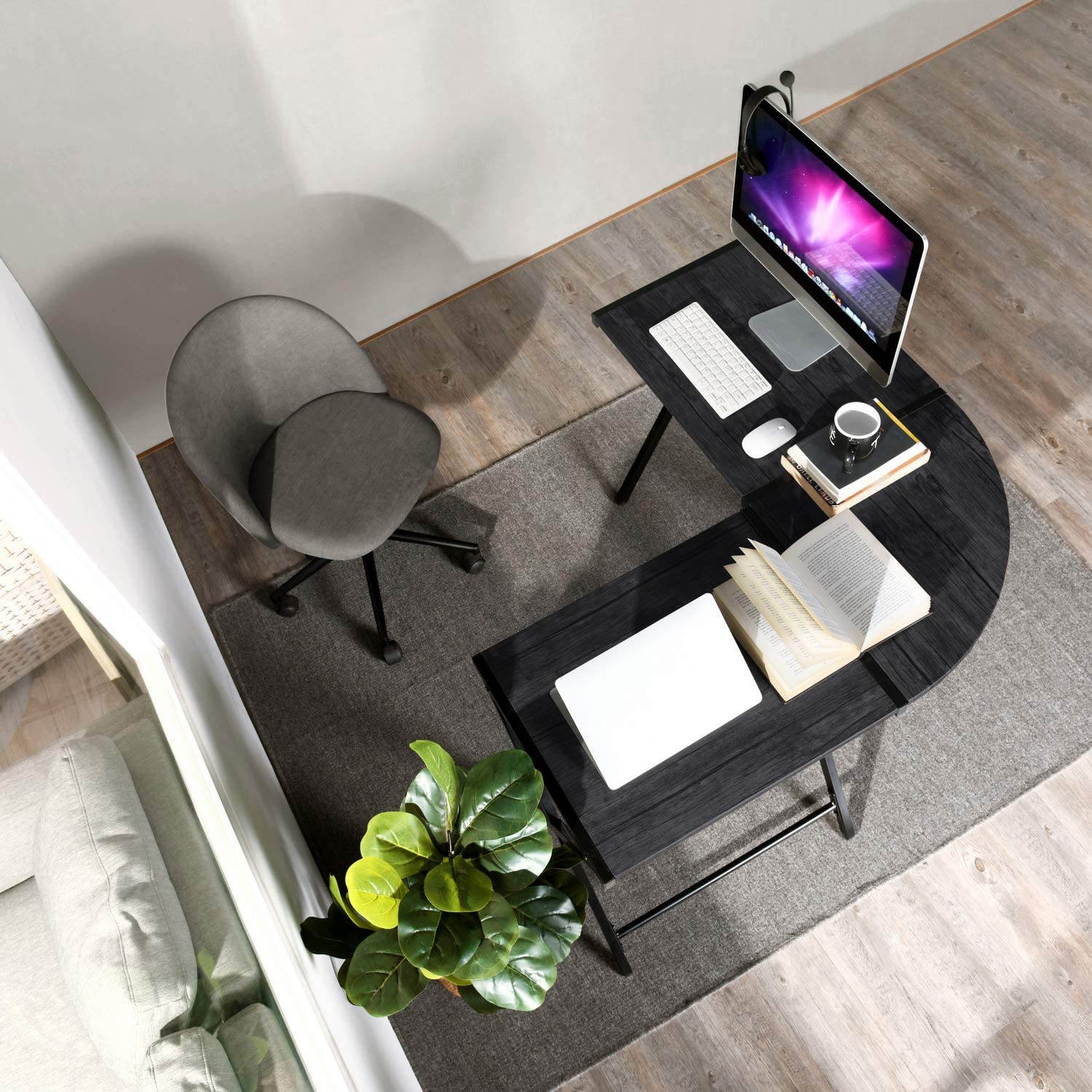 Desk L Corner Workstation Home Schooling Office Gaming Writing Table,Wood Top,Metal Tube,28.74" Height