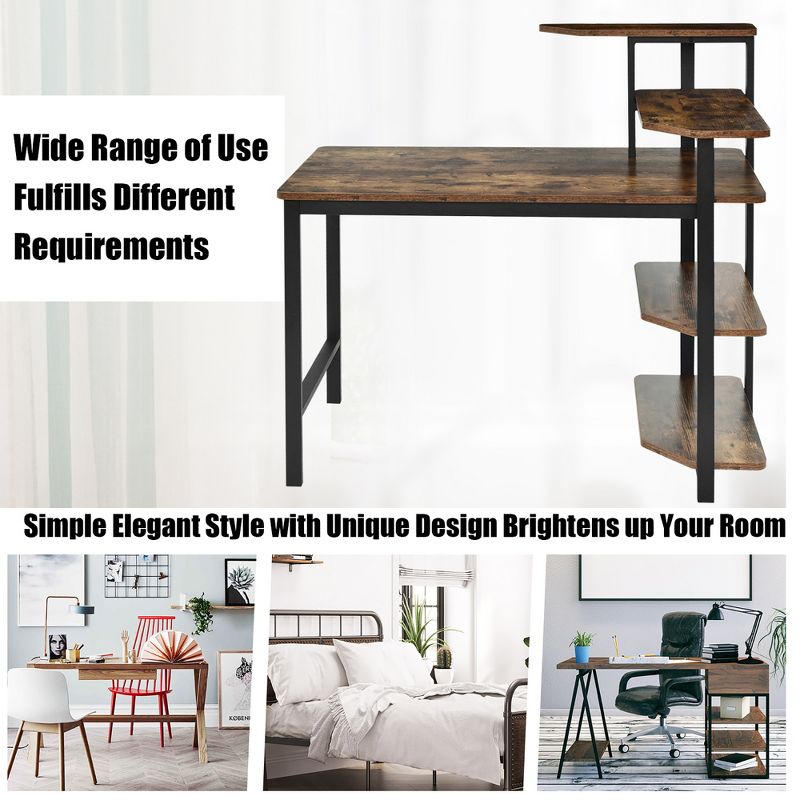 Costway Computer Desk Writing Study Table with Storage Shelves Home Office Rustic Brown