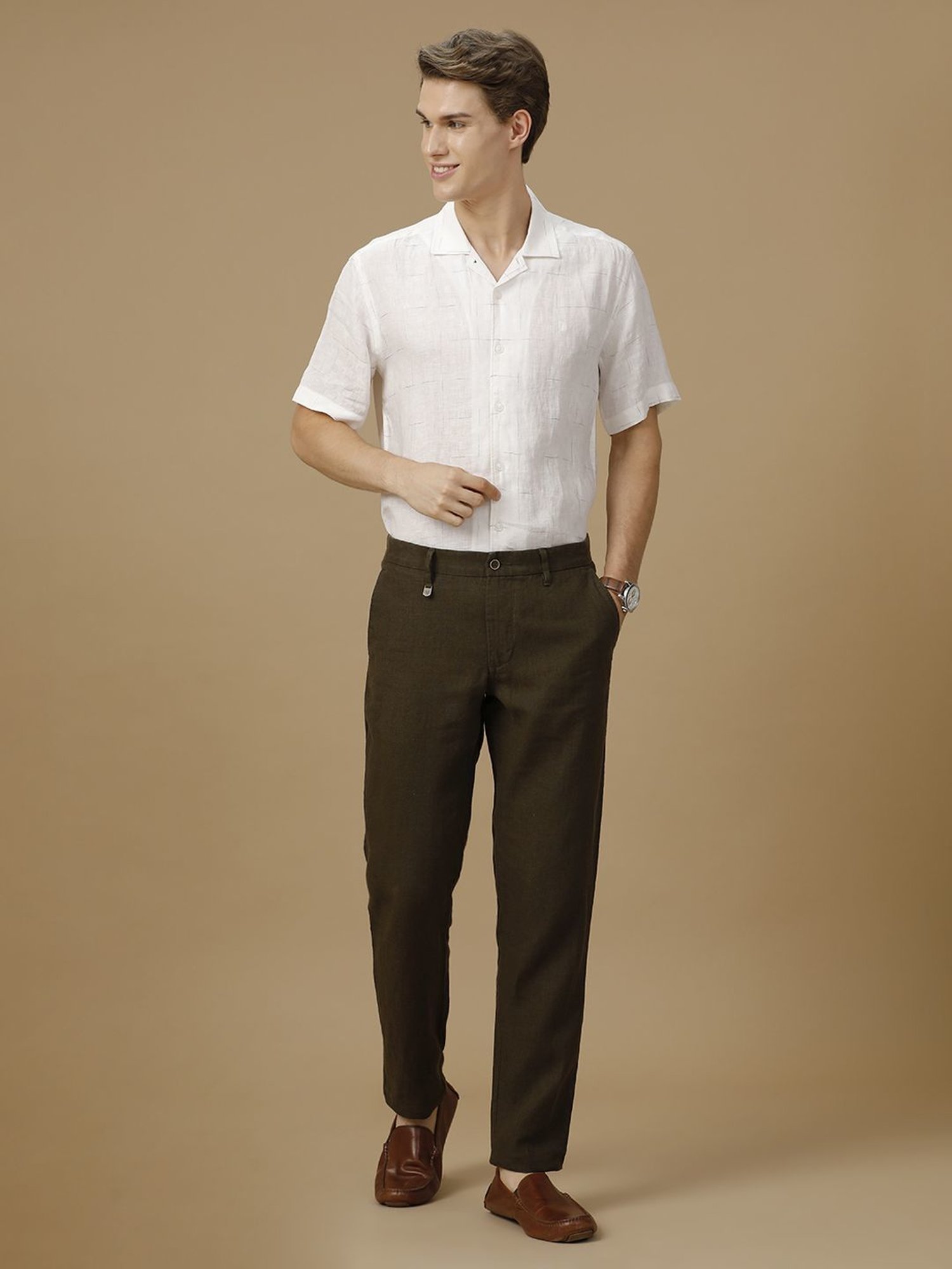 Linen Club White Linen Contemporary Fit Checks Shirt