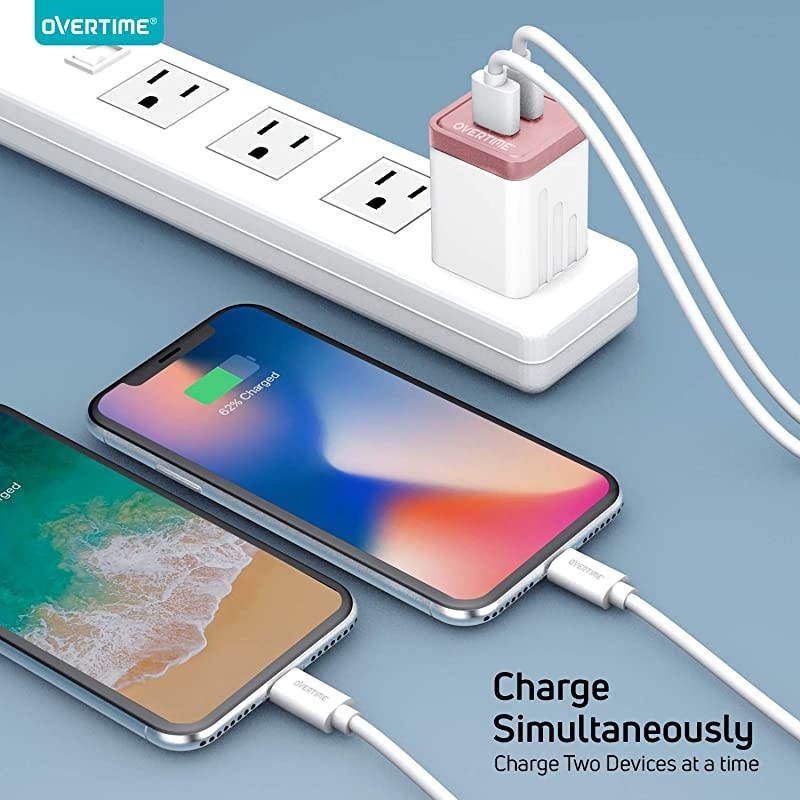 iPhone Charger Set  Apple MFi Certified Lightning Cable with Dual USB Wall Adapter 24 AMP Compatible wiPhone 11 Pro Max XS XR X 8 7 6S 6 Plus SE AirPods iPad Rose GoldWhite 6ft