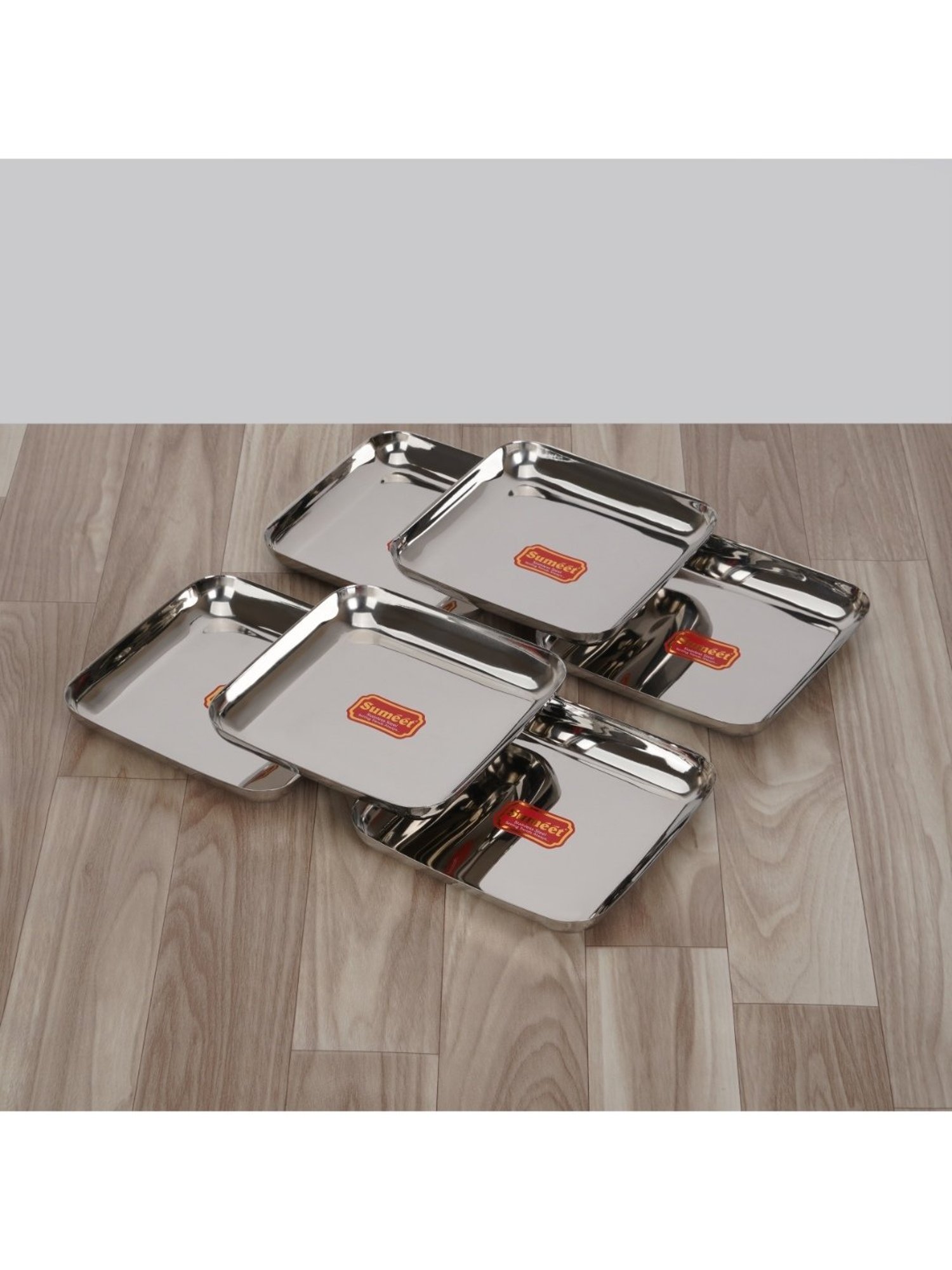 Sumeet S.S. Medium Square Shape Plate/Snacks Plate/Breakfast Plate Set of 6pcs, 15cm dia, Silver