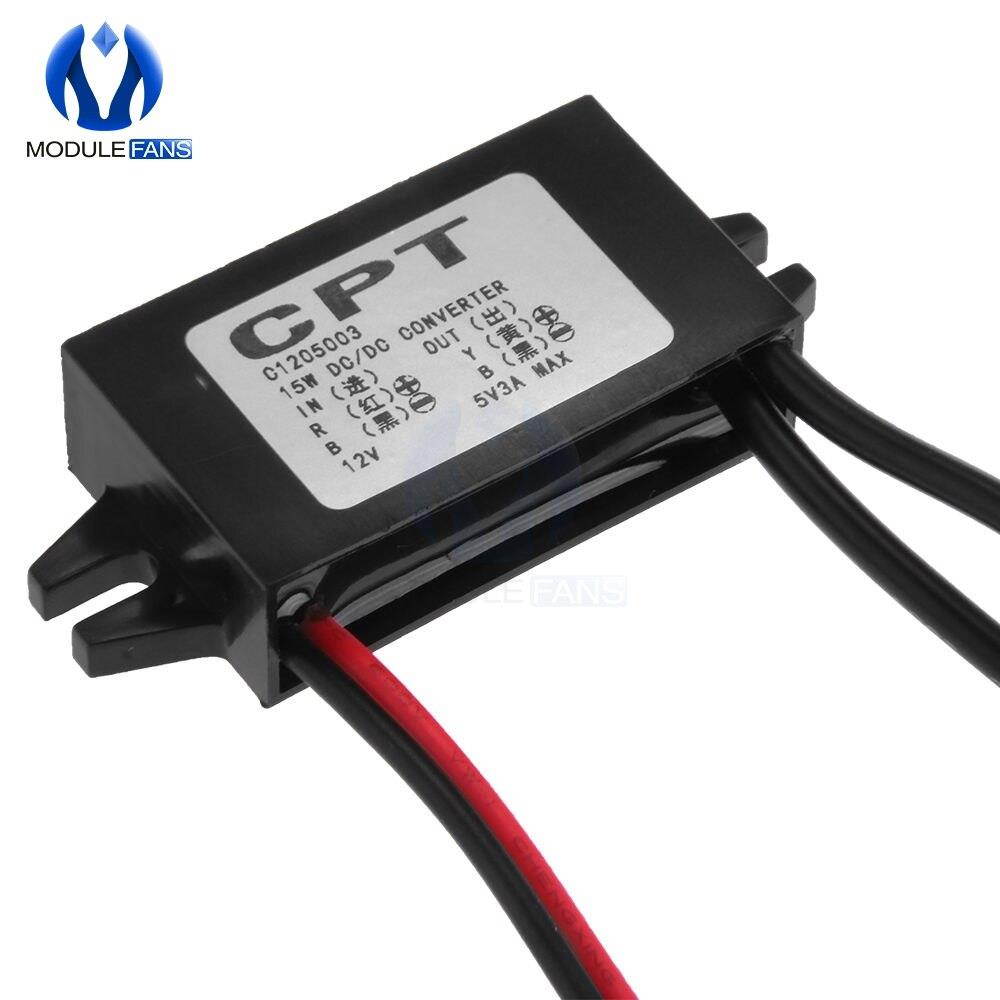 Dual 2 USB DC-DC 12V to 5V Max 3A Car Power Converter Module Cable Female Port Waterproof Step Down Converter