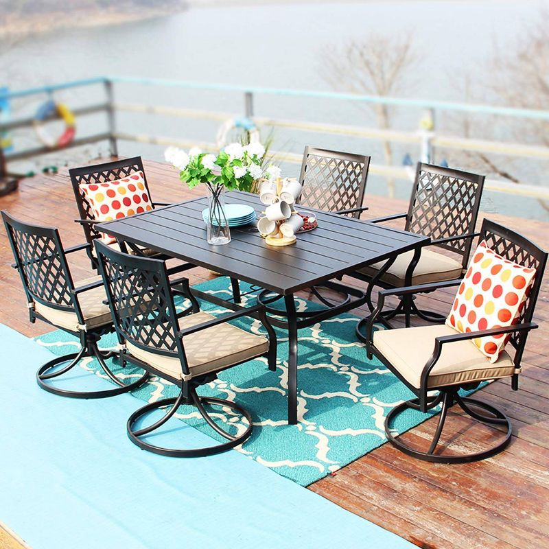 2pc Outdoor Metal Swivel Rocking Chairs with Cushions - Captiva Designs