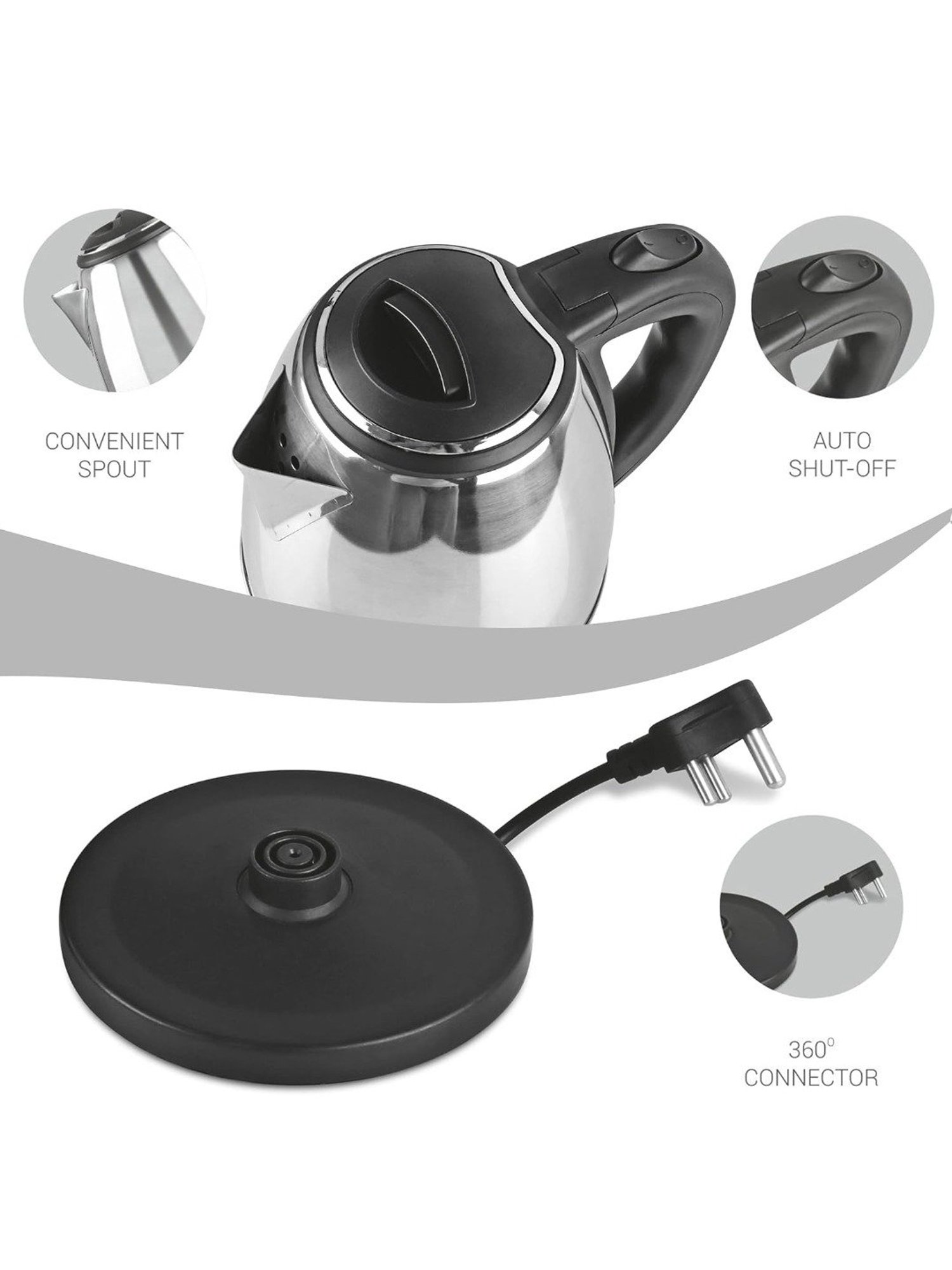 Milton Euroline Go Electro 1.2 Stainless Steel Electric Kettle 1500W with Power Indicator (Silver)