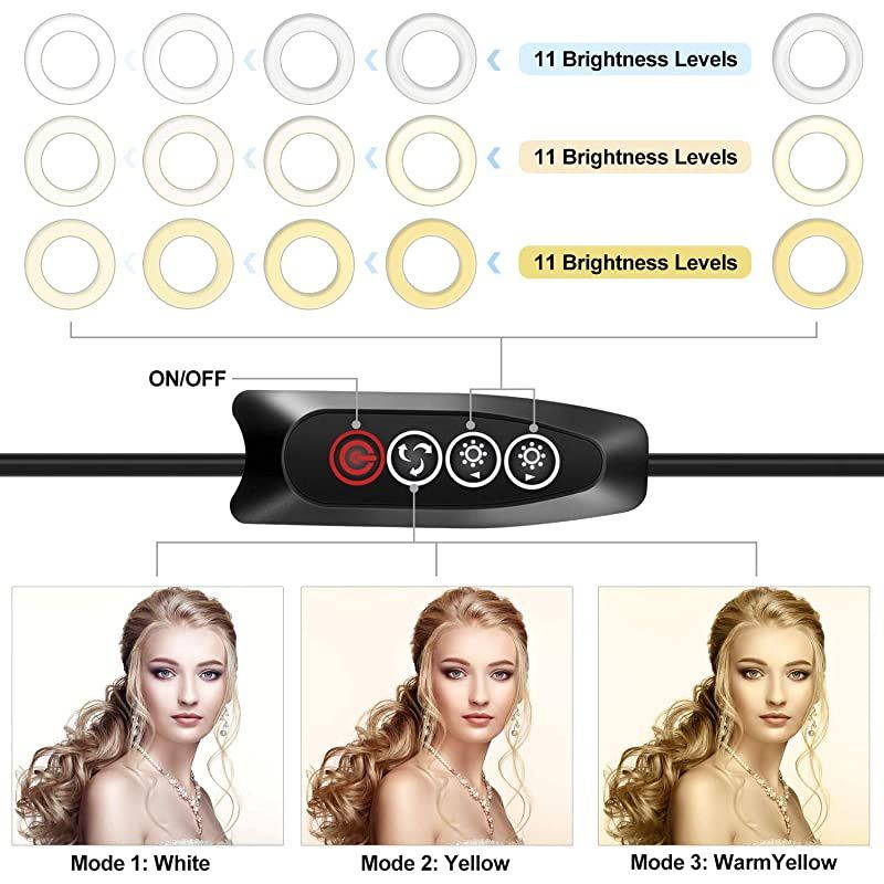 Ring Light 10 with Stand Tripod for Makeup Live Streaming amp YouTube Video Table Camera Light with Cell Phone Holder Mini Dimmable Lamp with 3 Light Modes amp 11 Brightness Level 10 inch