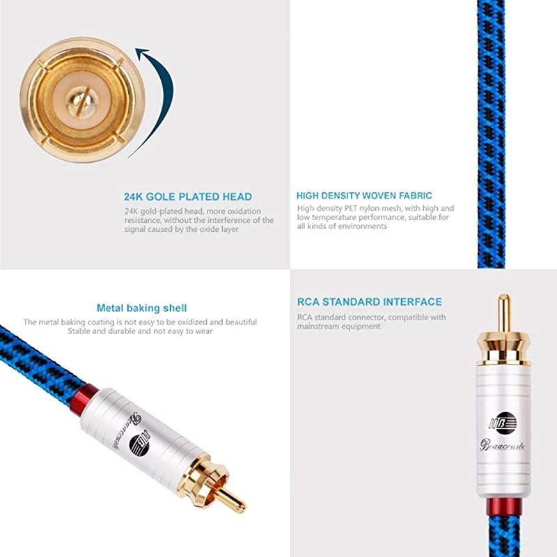 JIB  Blueberry Series 6N OCC 35MM Male to 2RCA Male HighEnd HiFi Cable 98ft3M