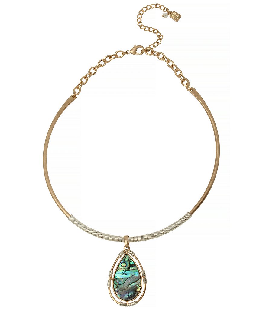 Robert Lee Morris Soho Abalone Teardrop Pendant Wire Necklace