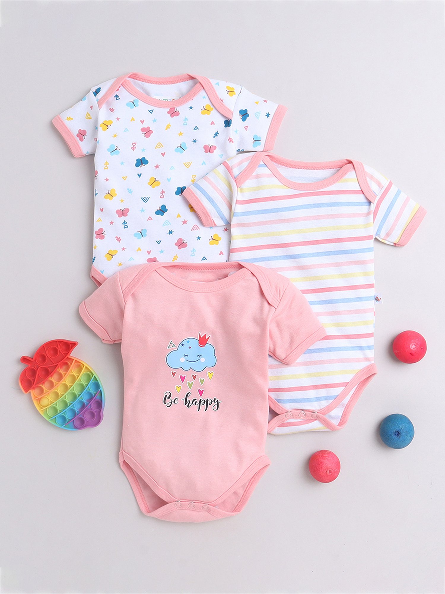 Bumzee Kids Multicolor Printed Bodysuit (Pack Of 3)