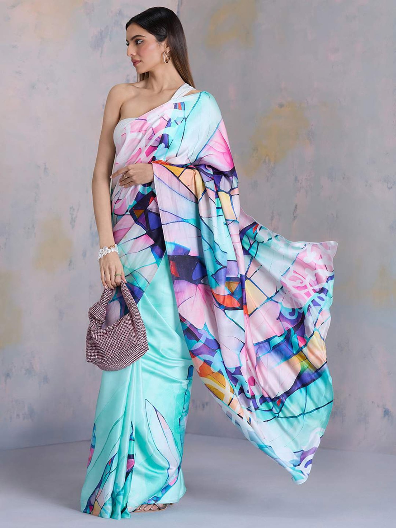 navyasa by liva Blue Printed Saree With Unstitched Blouse