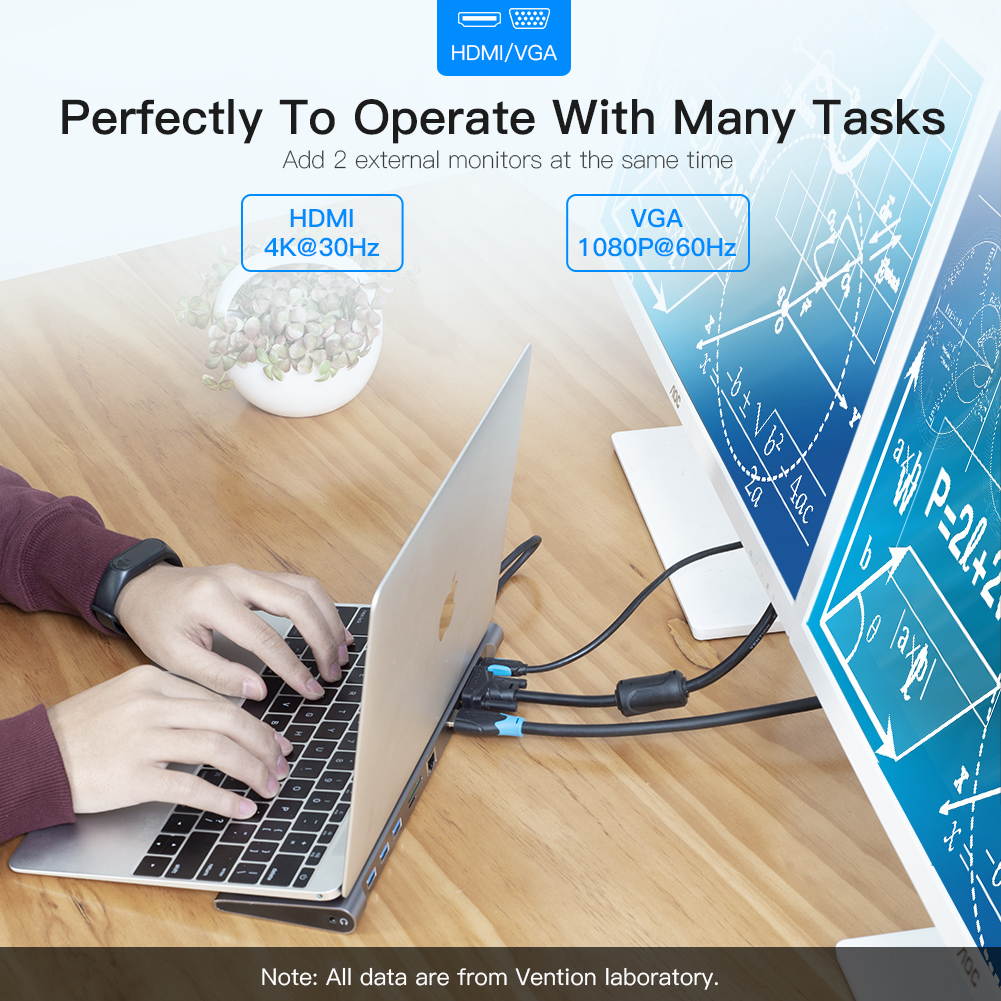 Vention 10 in 1 Type C Docking Station ,USB C Adapter with 4K HDMI, VGA,1000M Ethernet RJ45,3*USB3.0,100W PD 3.0,SD&TF Card Reader ,3.5mm Aux Compatible for MacBook Air Pro,and more USB-C Laptops