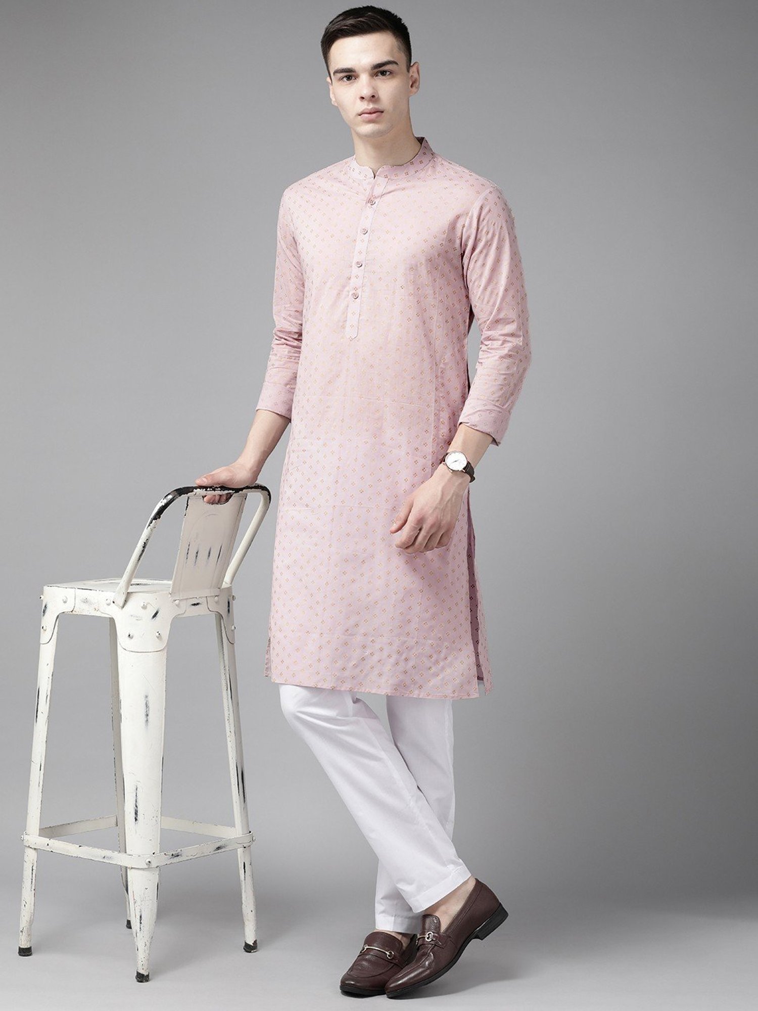 See Designs Pink & White Cotton Regular Fit Printed Kurta Bottom Set