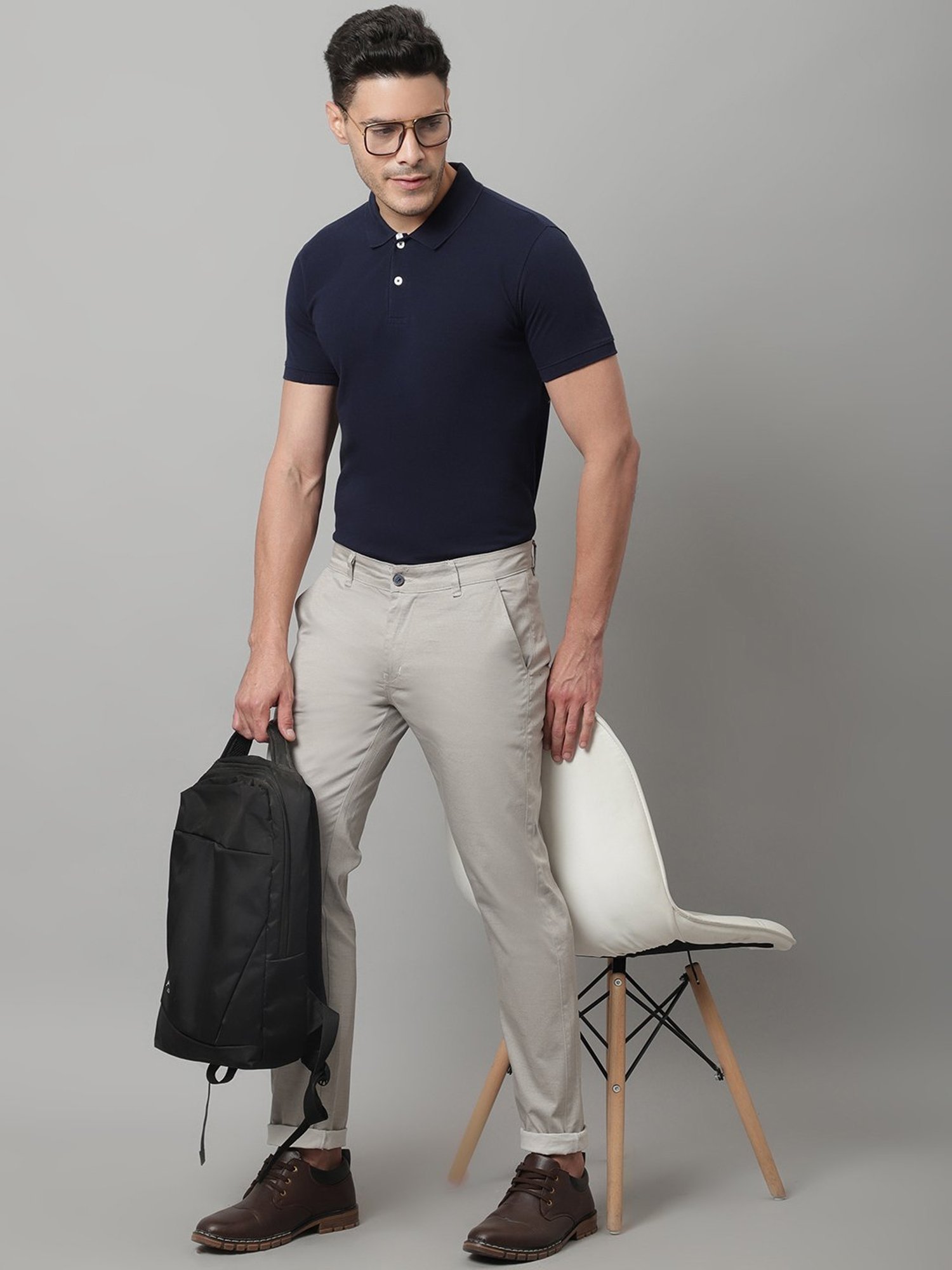 Cantabil Navy Regular Fit Polo T-Shirt