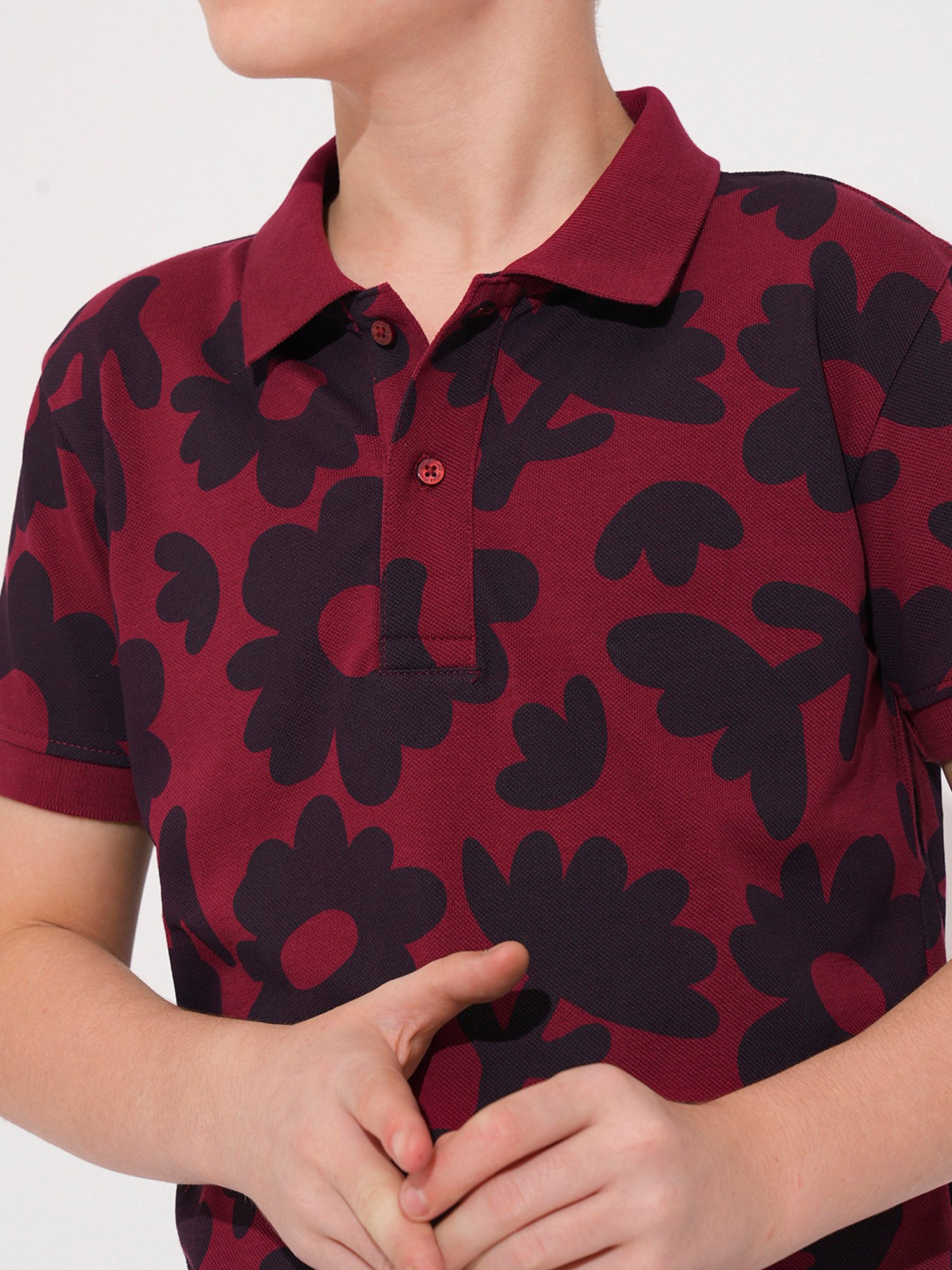 Jack & Jones Junior Boys Maroon Cotton Floral Print T-Shirt