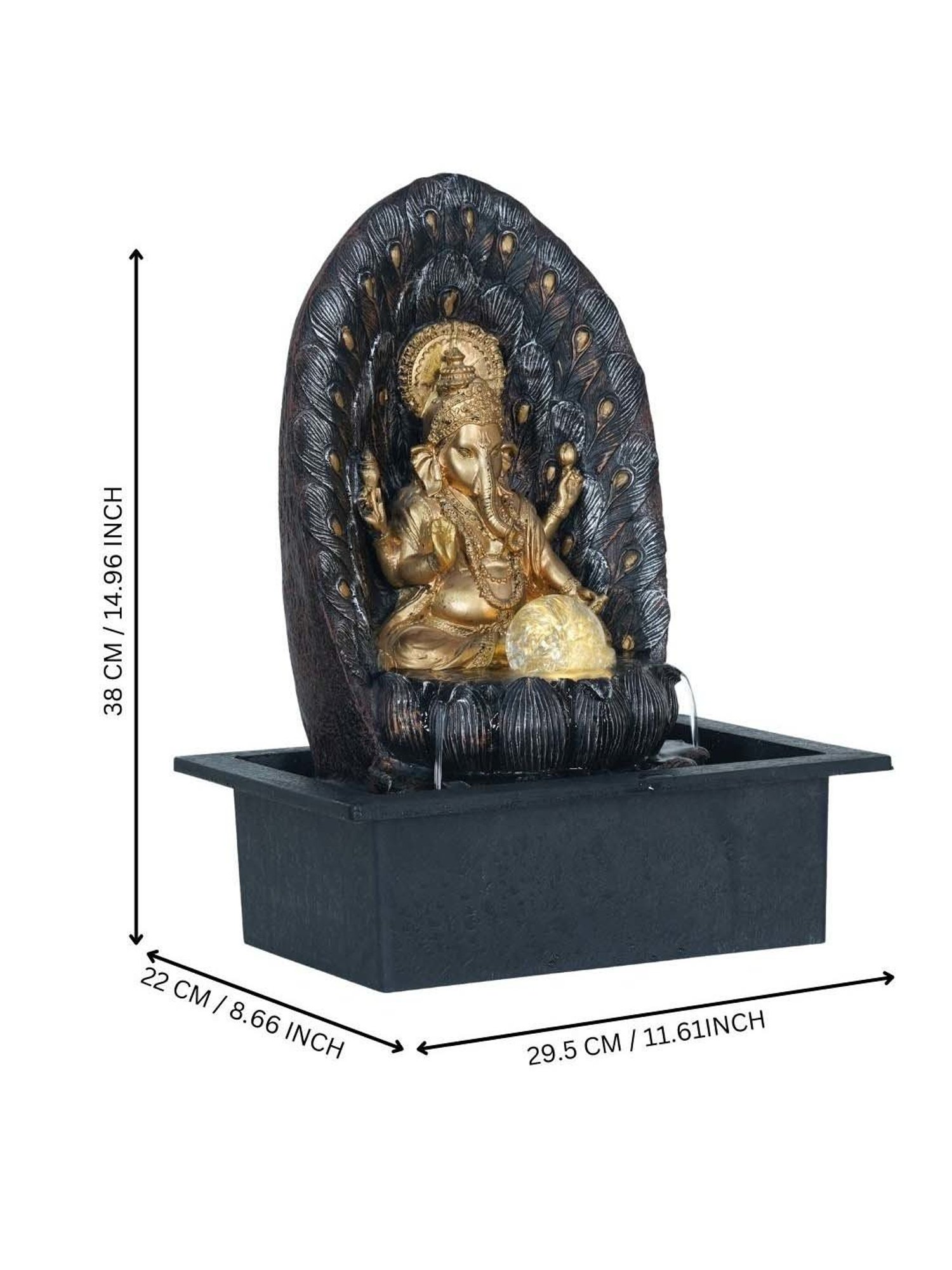 CHRONIKLE Golden & Brown Polyresin Ganesha Waterfall Fountain